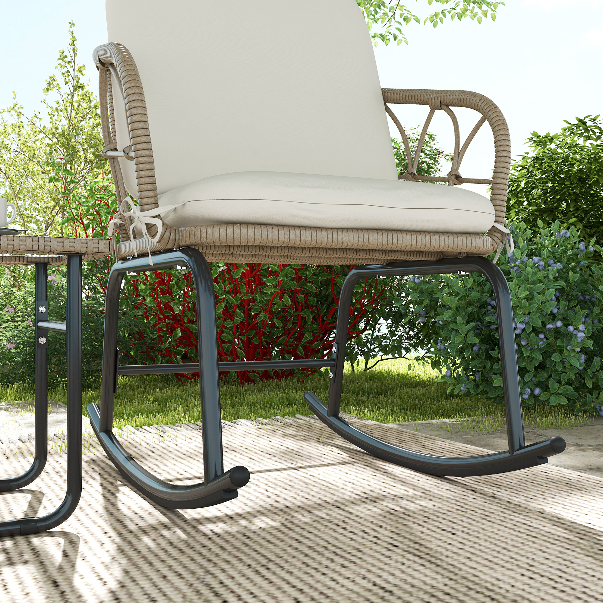 Schaukelstuhlset Schaukelstühle Bistro-Set, Bohostil, PE-Rattan, wetterbeständig, Creme