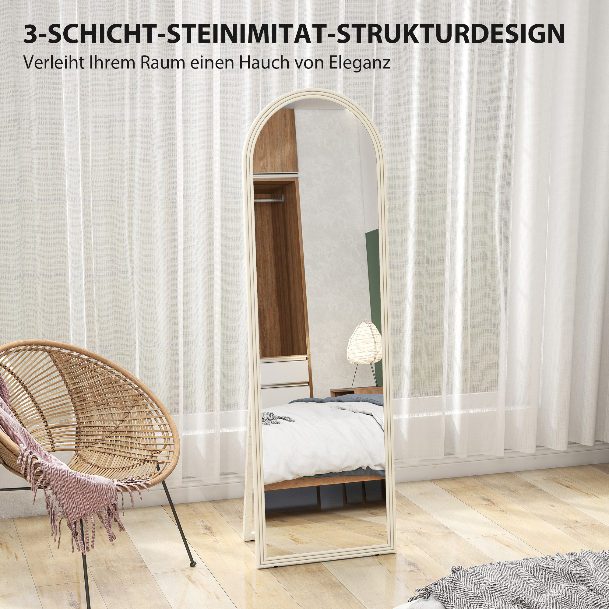 Ganzkörperspiegel, 50 x 160 cm, freistehend, Wandmontage, Bogenrahmen, Weiß
