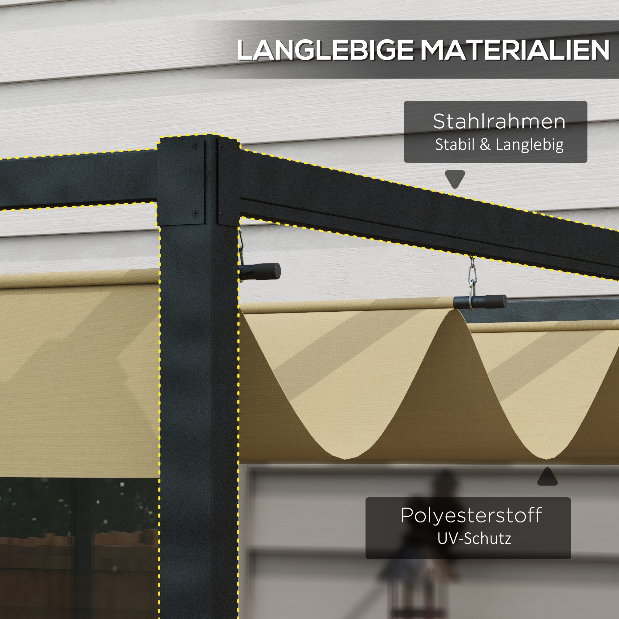 Pergola, Robuster Sonnenschutz für Garten, Balkon, Terrasse, aus Metall und Kunststoff, UV- und wasserabweisend, Khaki