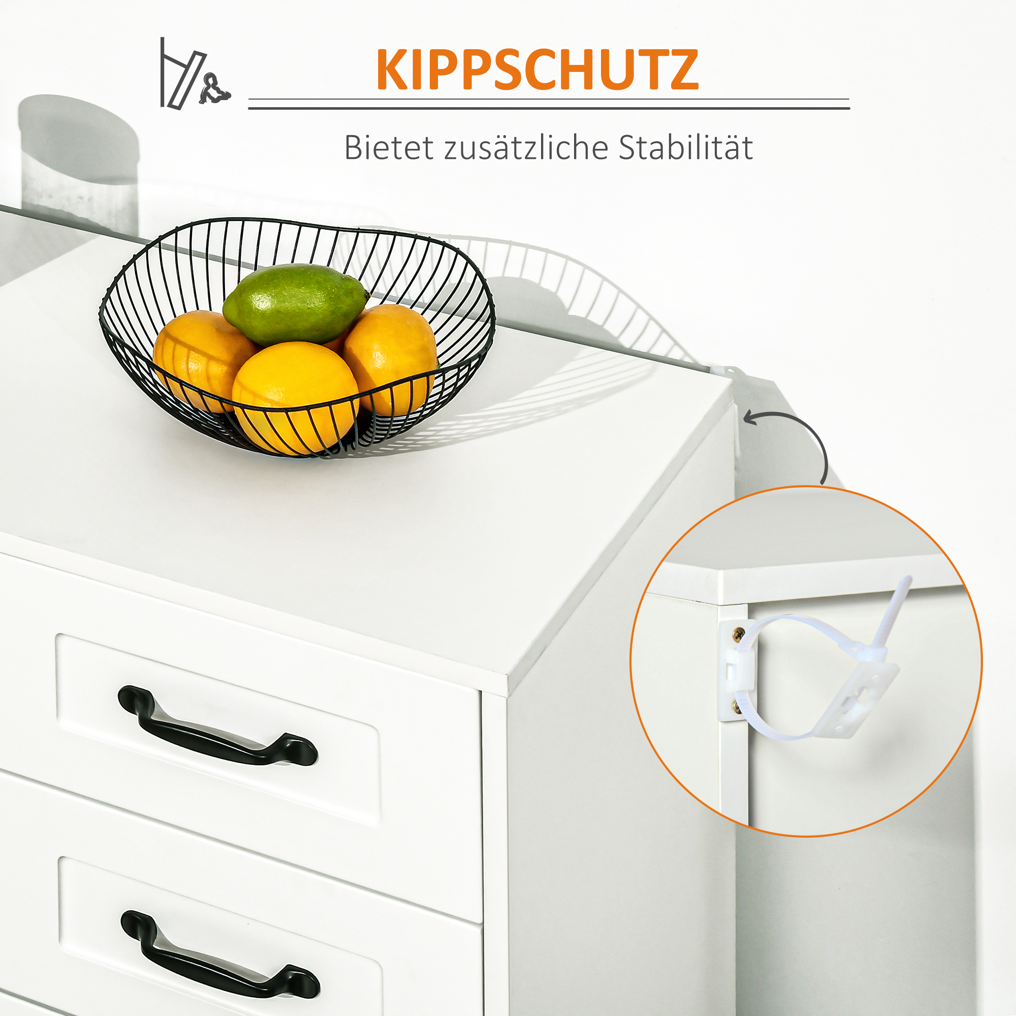 Sideboard Kommode Anrichte, Modernstil, 4 Schubladen, 1 Schrank, 105 cm x 40 cm x 76 cm, Weiß