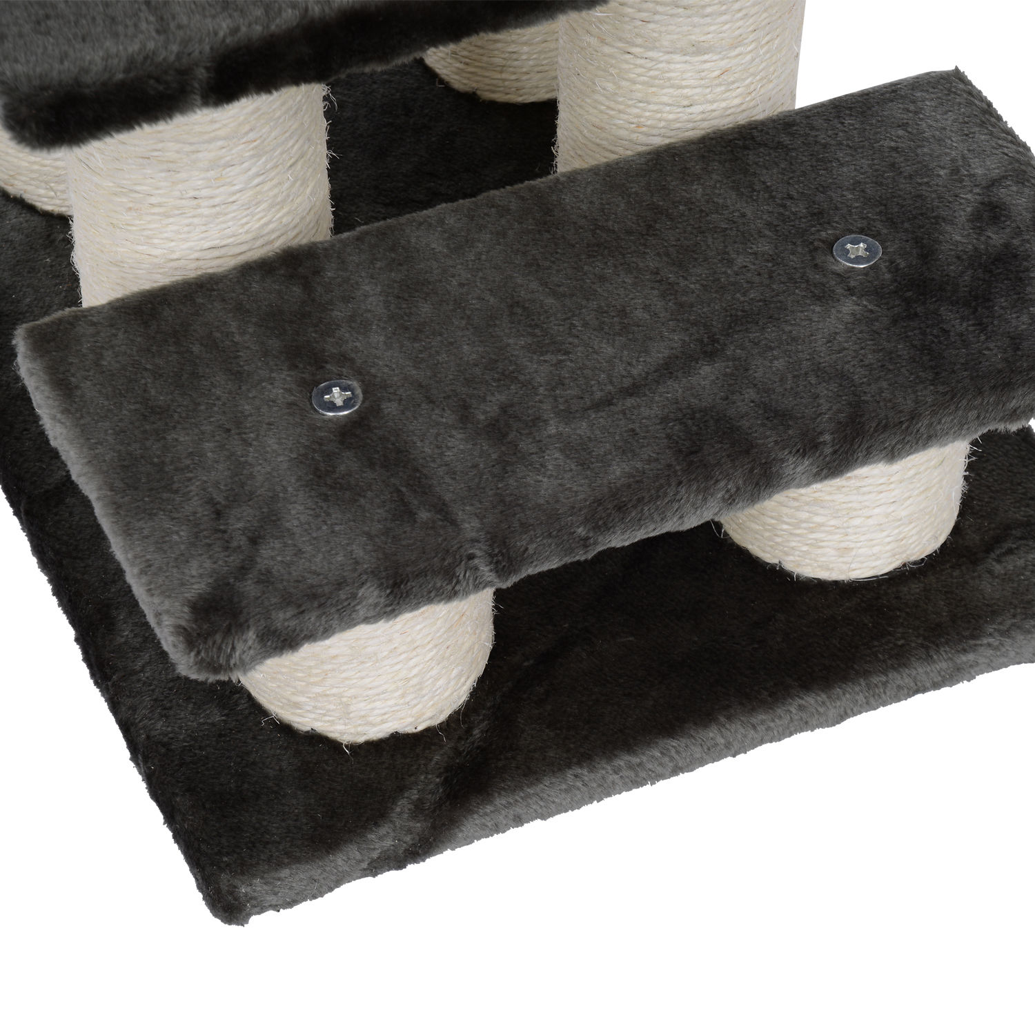 Hundetreppe 3 Stufen 34 cm Hoch Haustiertreppe für Hunde Katze Katzentreppe mit Kratzstamm Hunderampe Einstiegshilfe für Bett, Sofa, Couch Dunkelgrau