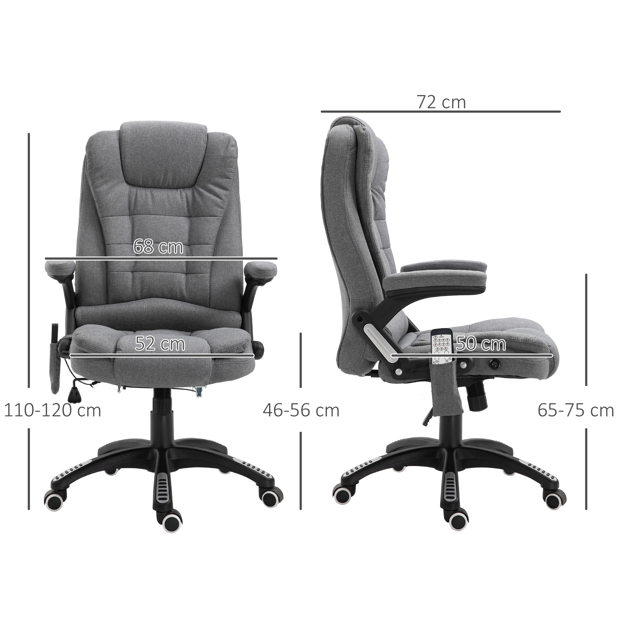 Bürostuhl  Massagesessel mit Wärmefunktion, Ergonomischer Chefsessel, Höhenverstellbarer Drehstuhl, Gamingstuhl mit Massage, Dunkelgrau, 68 x 72 x 110-120 cm