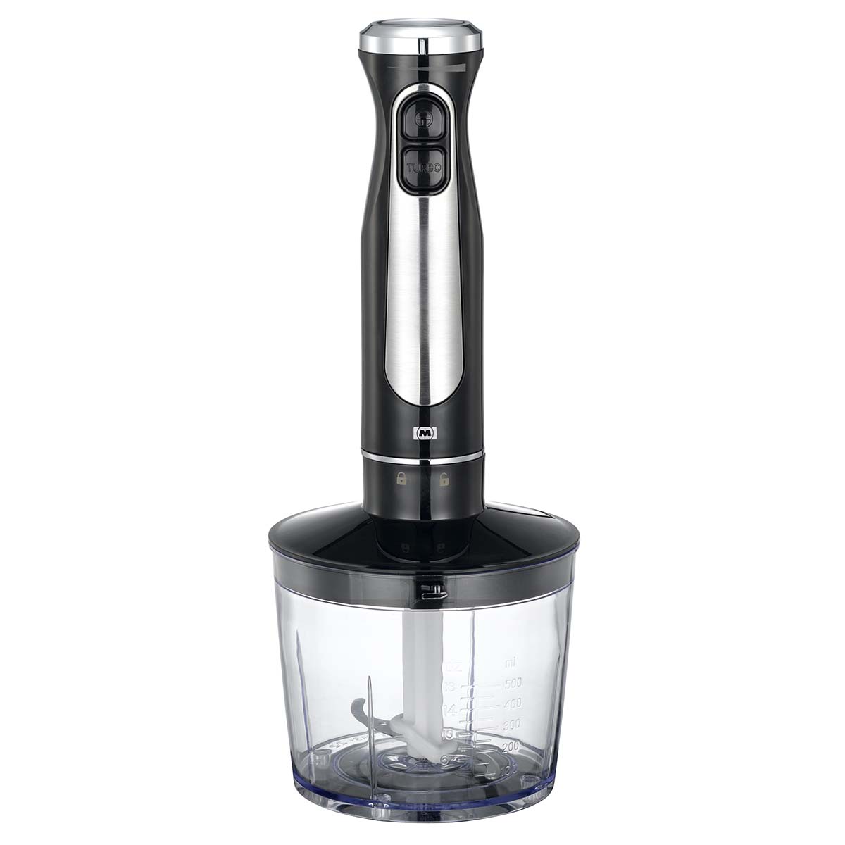 Stabmixer mit Zerkleinerer Schneebesen Tasse 600W schwarz / Edelstahl