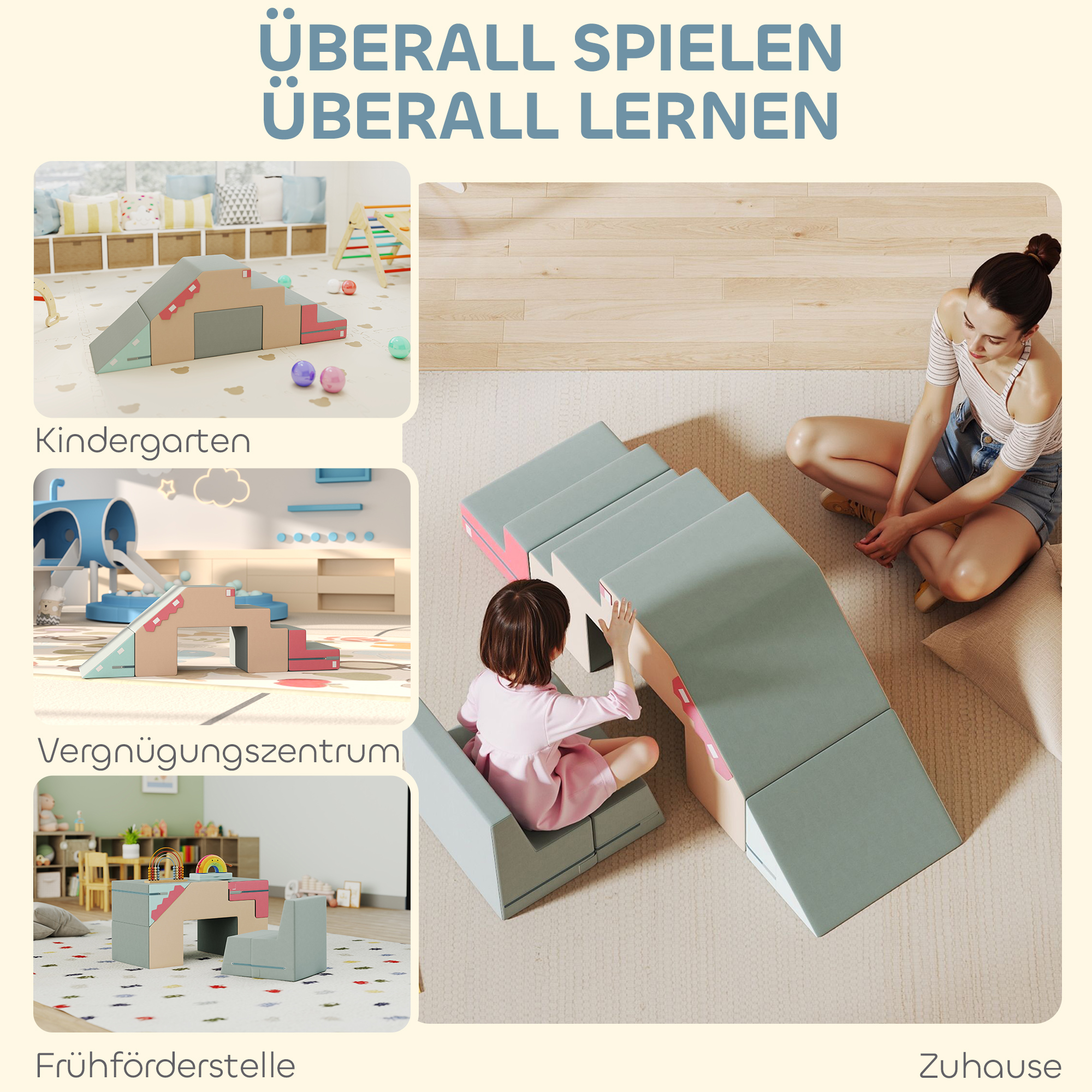 2-teiliges weiches Spielblöcke-Set für Kleinkinder, Kunstleder, Schaumstoff, zum Klettern, Bauen, Spielen, Bunt