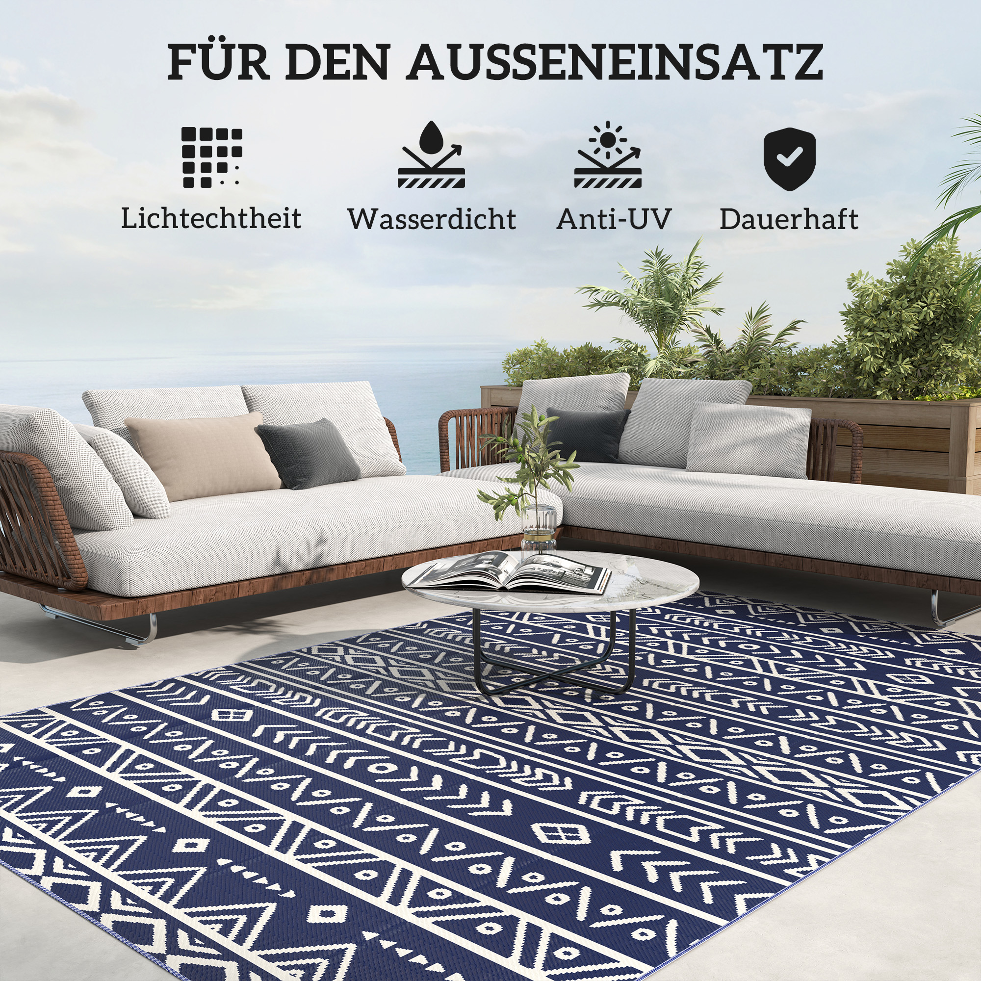 Outdoor Teppich robuster Wetterfest Outdoorteppich, Carpet mit Boho-Style, Outdoor-Teppich für Wohnzimmer Balkon