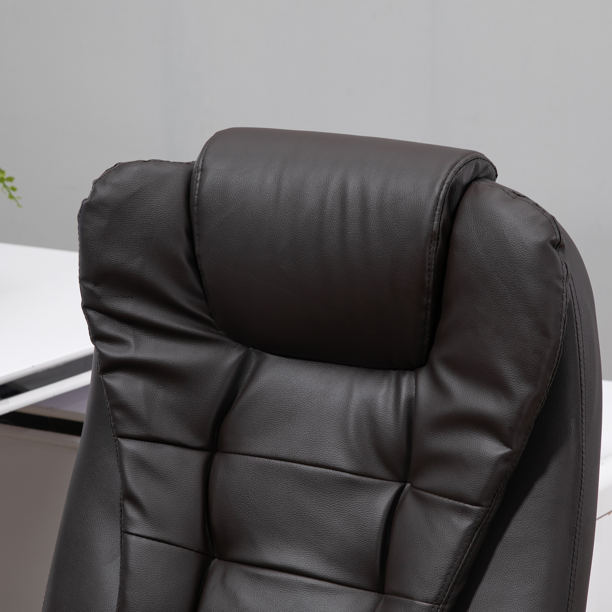 Bürostuhl mit Massagefunktion Ergonomischer Chefsessel mit Heizfunktion, Liegefunktion, Wippfunktion, Höhenverstellbar 360° Drehbar Schreibtischstuhl, Kunstleder, Braun