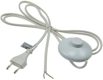 Netzkabel mit Fußschalter, blanke Enden, 2m lang, weiß Netzkabel mit Fußschalter, blanke Enden, 2m lang, weiß