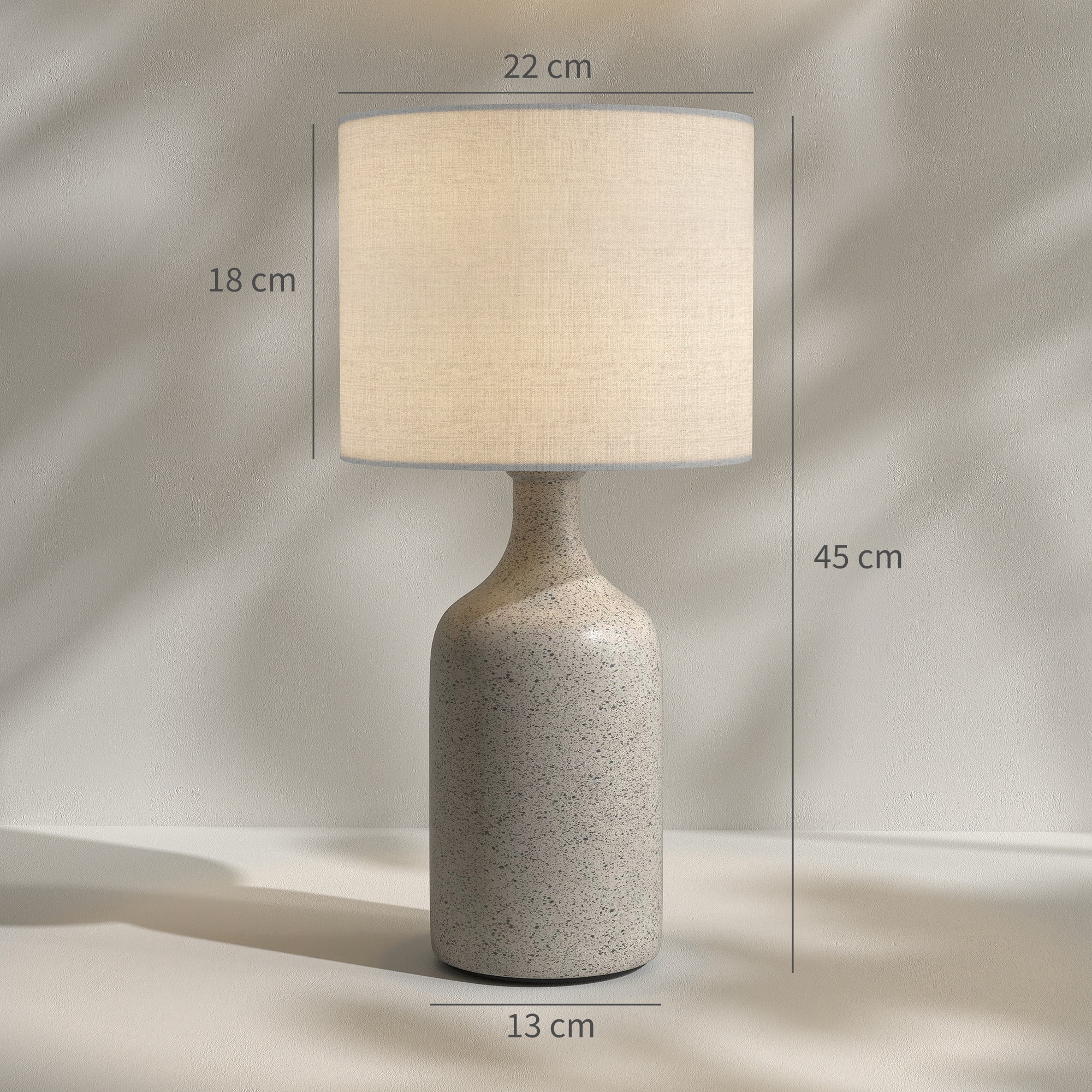 Tischlampe Tischleuchte, Nachttischlampe Schreibtischlampe mit Keramiksockel, Leinenschirm, 22x22x45 cm Sandbraun+Weiß