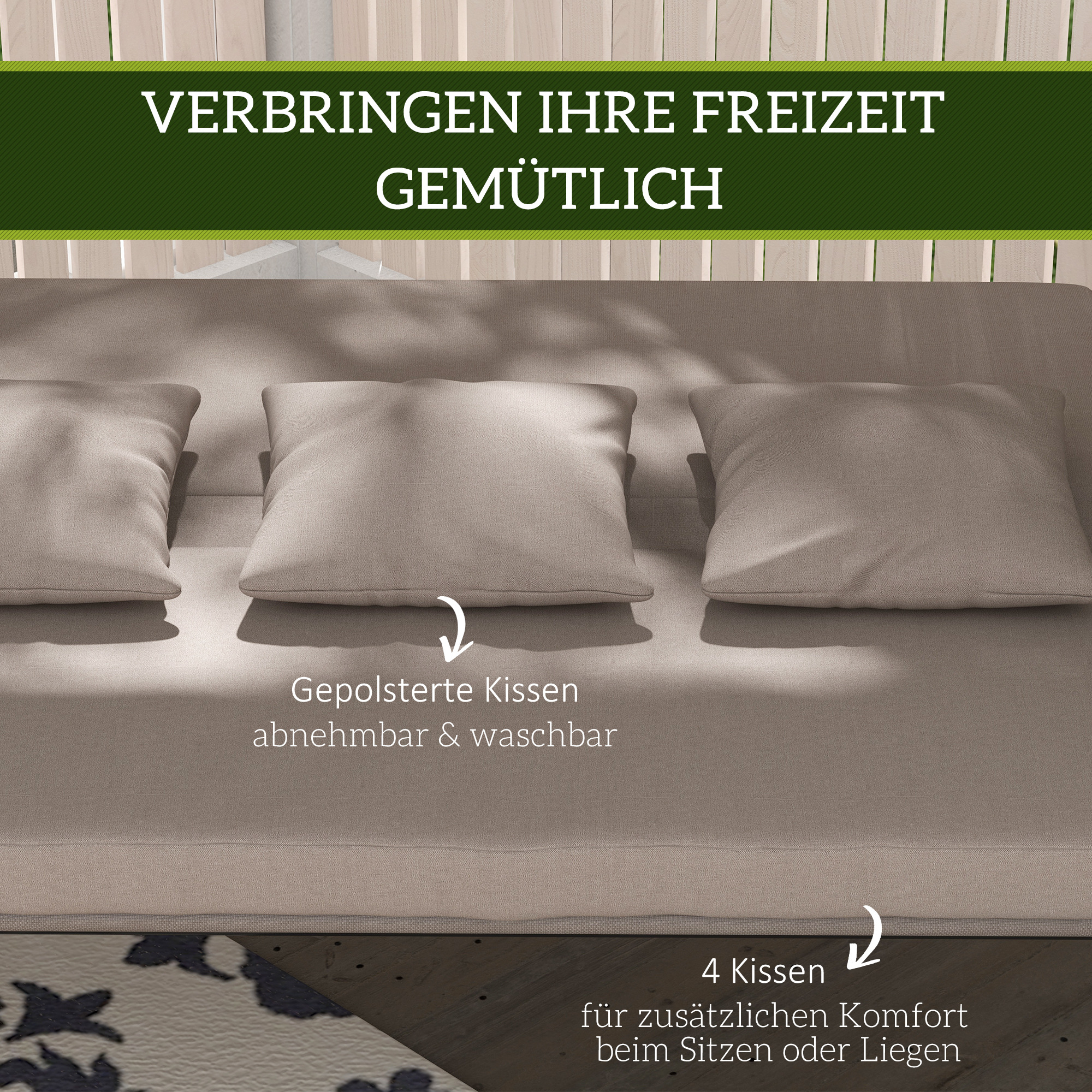 2 in 1 Hollywoodschaukel mit Liegefunktion, 3-Sitzer Gartenschaukel aus Stahl Schaukelbank 170x110x153cm, Hellbraun