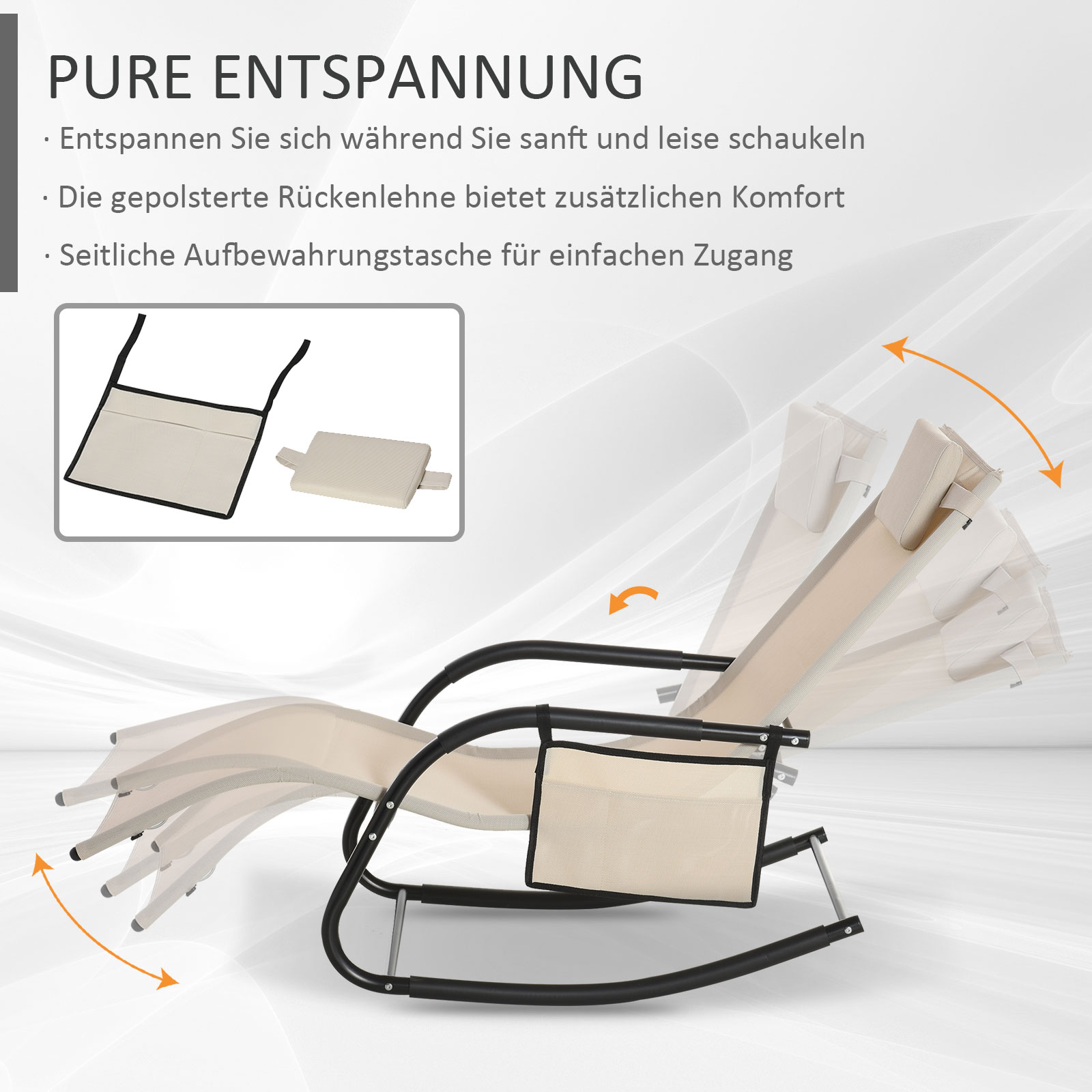 Schaukelstuhl Schwingsessel Gartenstuh Schaukelliege Metall Mesh Beige 150 x 62 x 88 cm