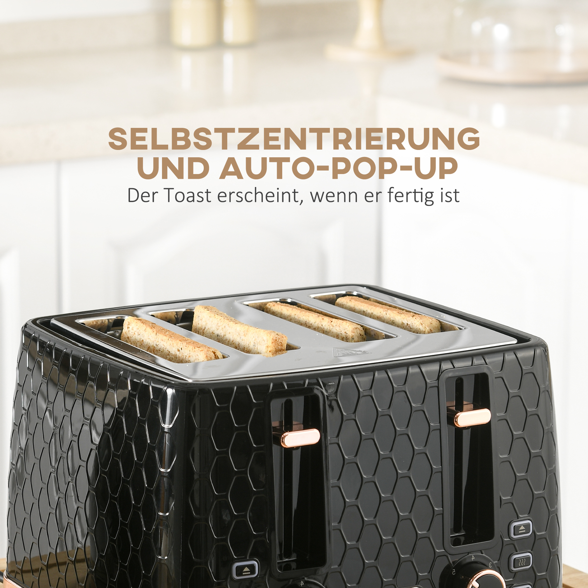 2-in-1 Küchenset, Toaster und Wasserkocher, mehrere Optionen, 1,7 L, 4 Toastscheiben gleichzeitig, Kunststoff, Schwarz