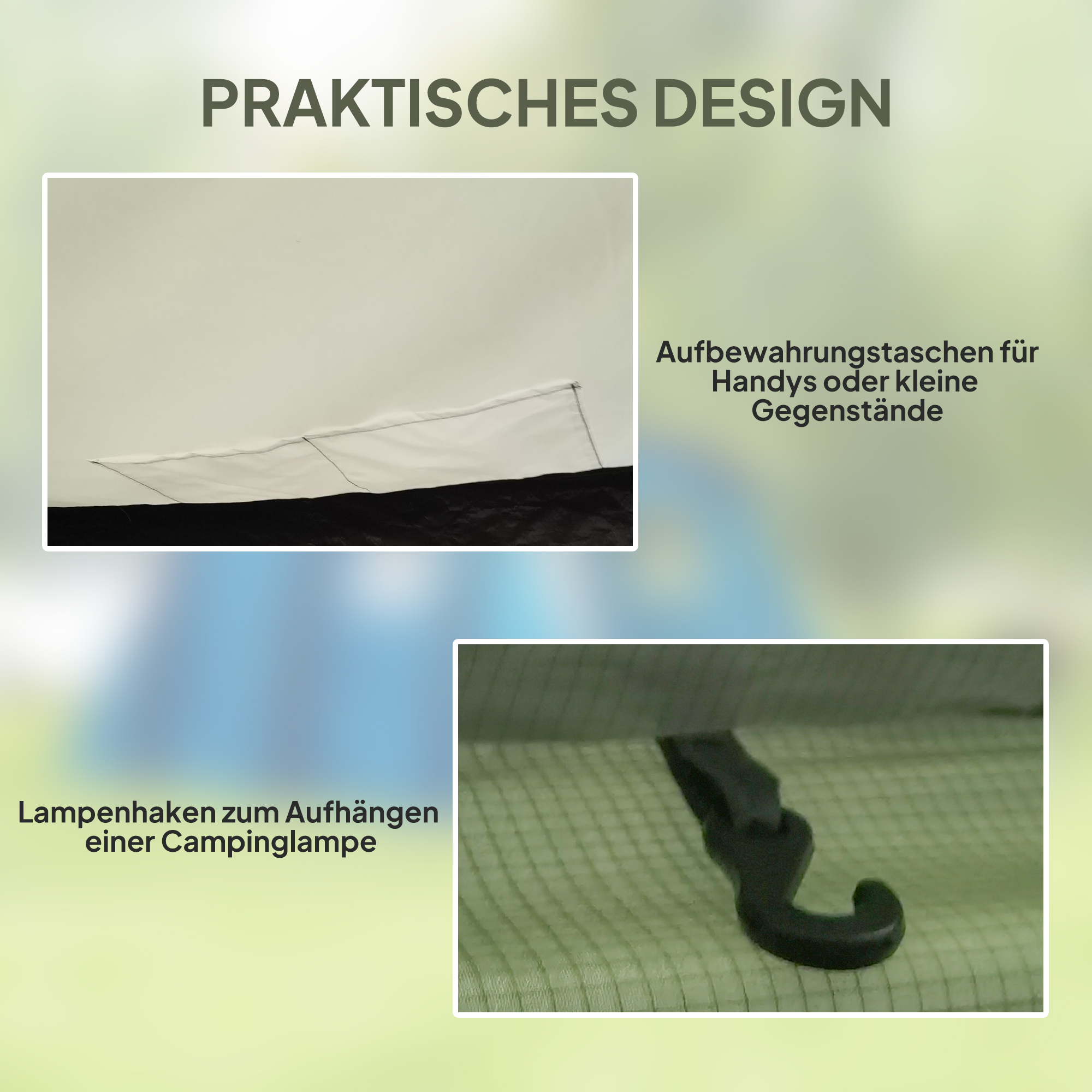 aufblasbares Campingzelt, 3-6 Personen Outdoor Tunnelzelt mit Seitenfenstern Tür Luftträger 4,4 x 2,8 x 1,95 m Grün