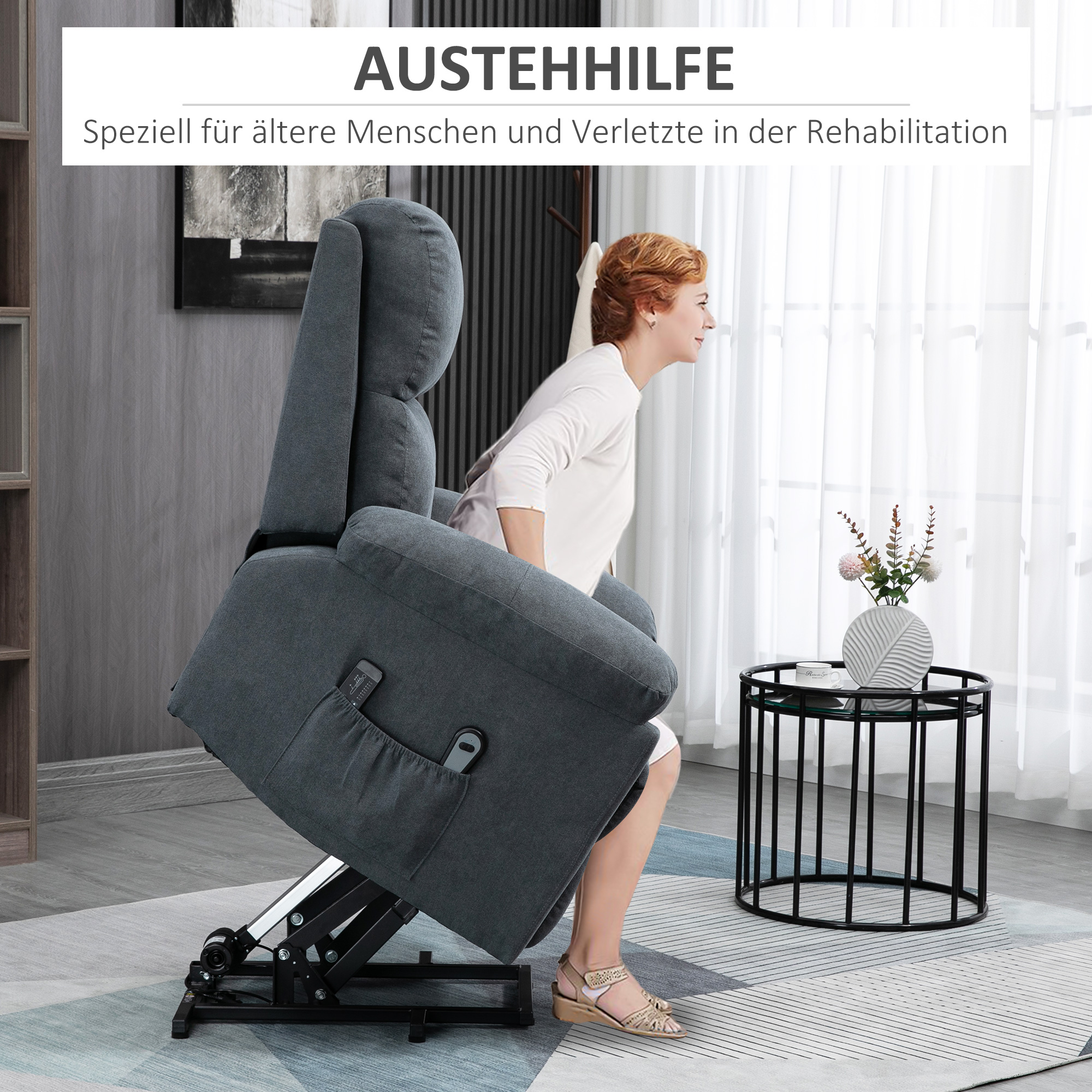 Massagesessel mit Aufstehhilfe, Pflegesessel mit Aufstehhilfe, 8 Vibrationsmotoren, inkl, Fernbedienung, grau