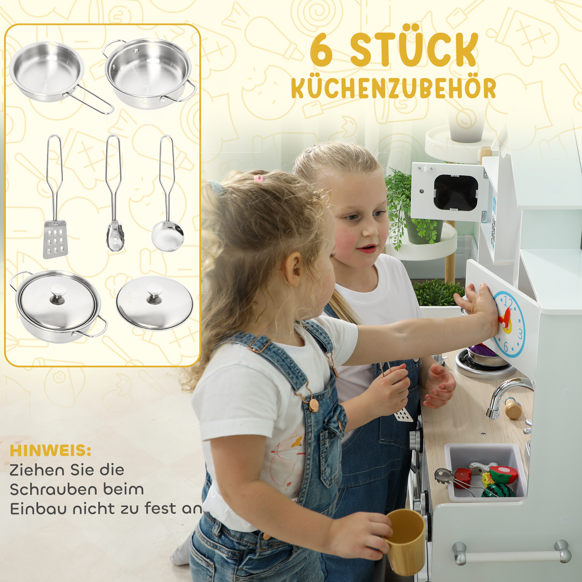 Kinderküche Spielküche mit Ofen Spüle Soundfunktion und Zubehör Geschenk für Mädchen Jungen 3-6 Jahren Weiß