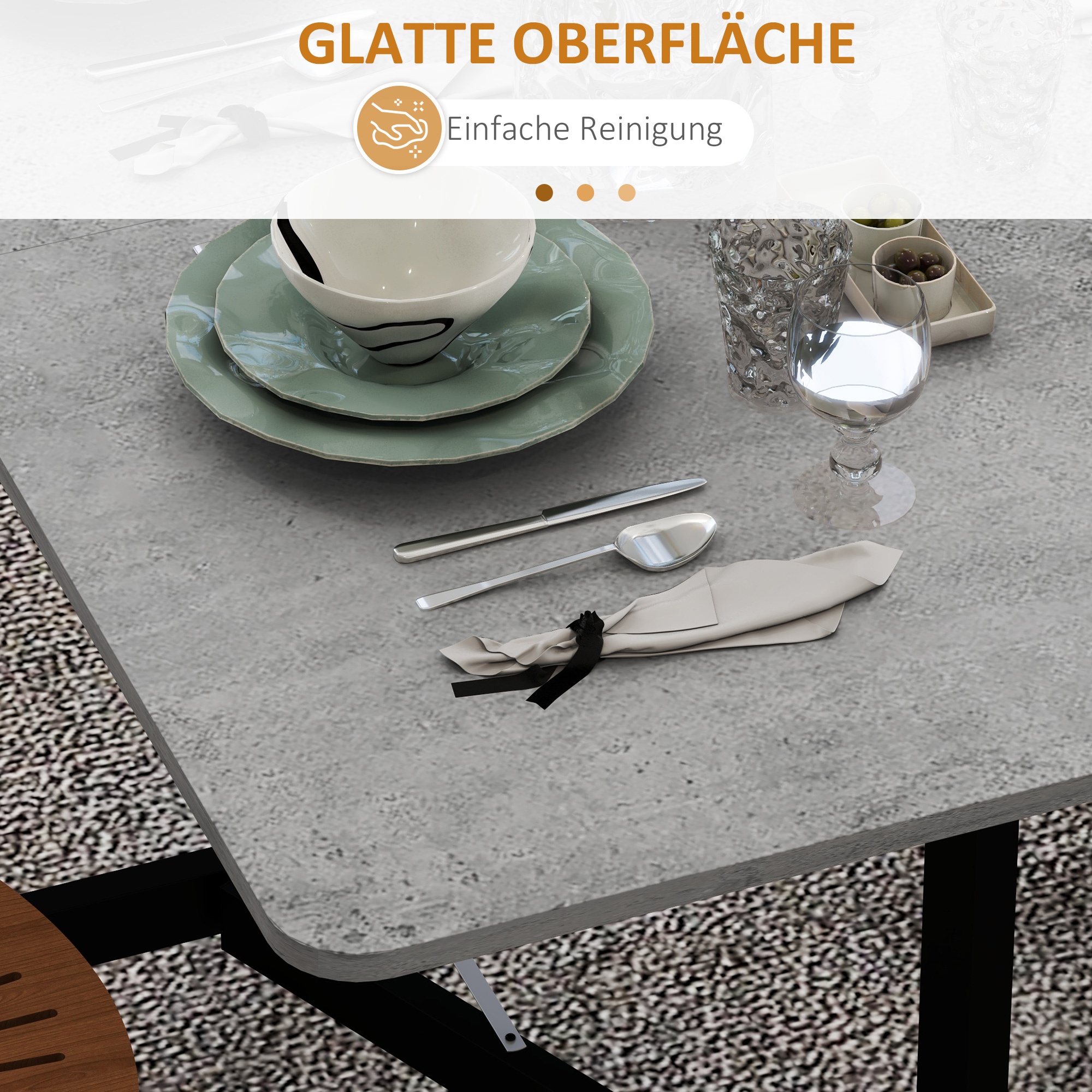 Esstisch für 4-6 Personen, Klapptisch mit Rollen, Stahlgestell, 52,5-120 x 80 x 73 cm, Grau