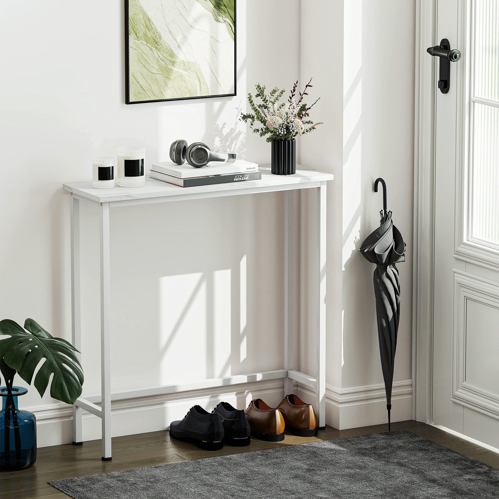 Konsolentisch Flurtisch mit verstellbar Fußpads, Kippschutz 75 x 24 x 76 cm für Kleinen Raum Weiß