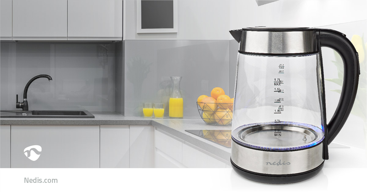 Wasserkocher | 1.7 l | Glas | Transparent | 60,70,80,90,100 °C | Temperaturanzeige | Um 360 Grad drehbar | Verdecktes Heizelement | Strix Controller | Boil-dry protection