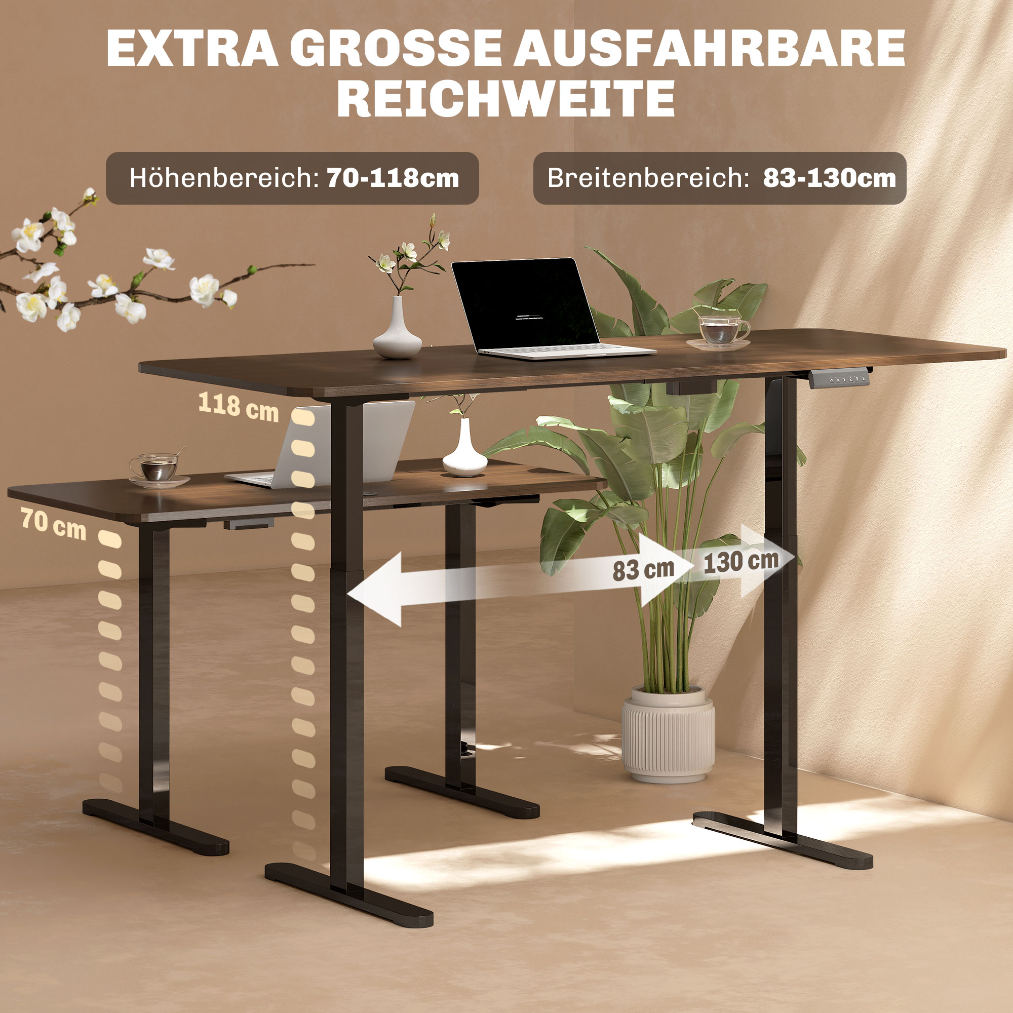 Elektrisches Schreibtischgestell, höhenverstellbar, mit Speicherfunktion, Stahl, Schwarz