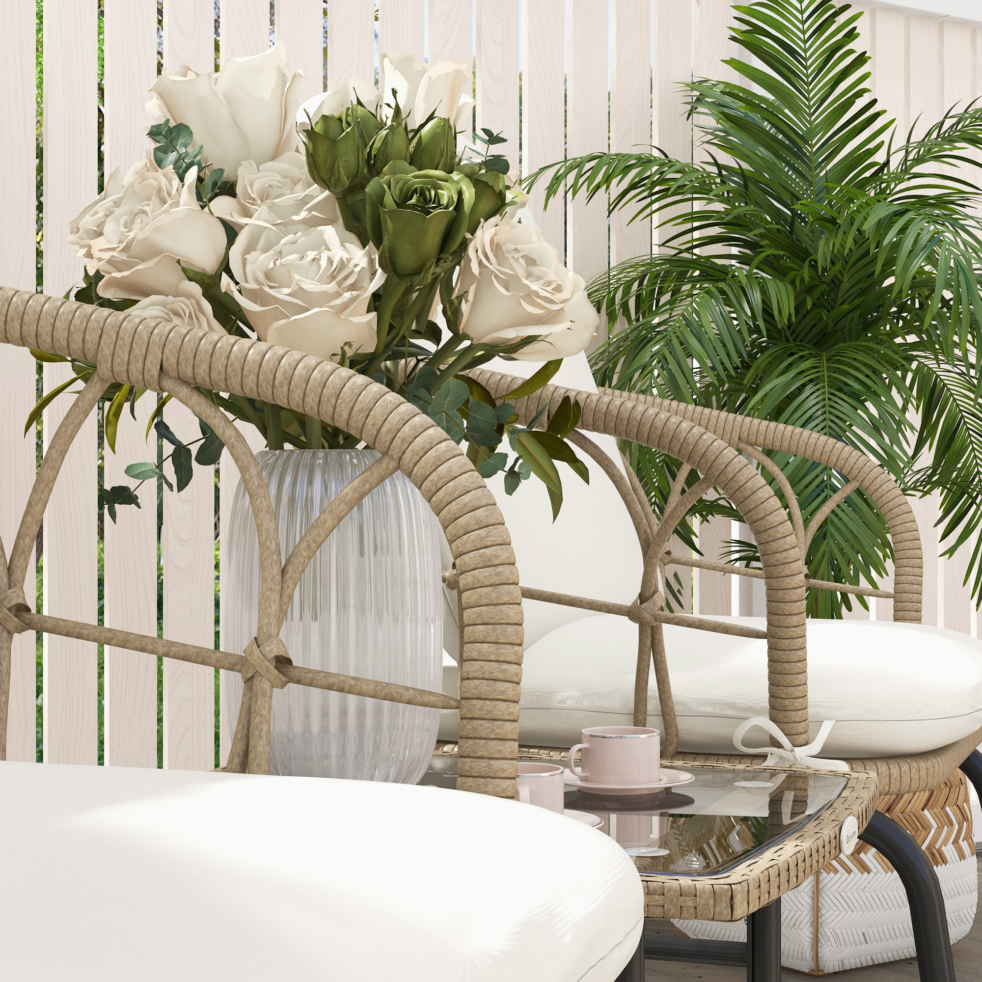 Schaukelstuhlset Schaukelstühle Bistro-Set, Bohostil, PE-Rattan, wetterbeständig, Creme