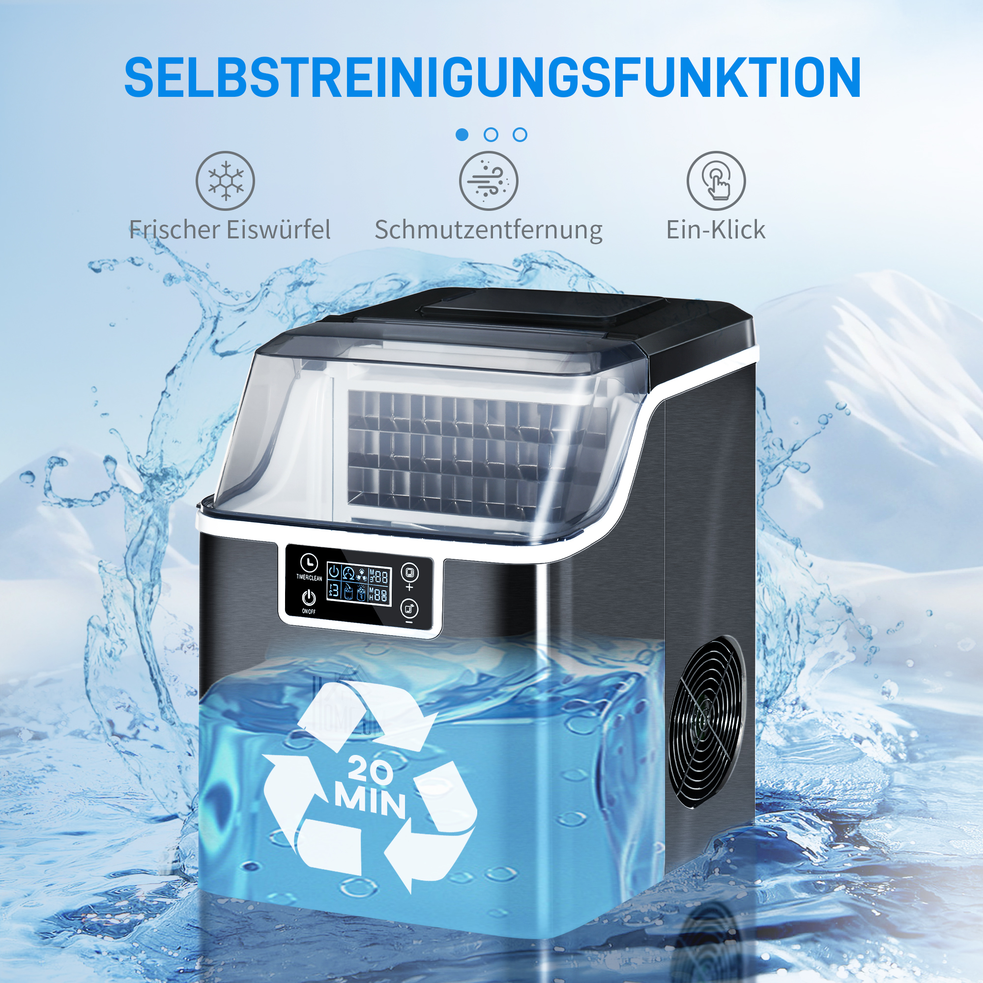 Eiswürfelmaschine Eiswürfelspender Ice-Maker 20kg/24h 2,3L Eiswürfelbereiter mit 3,2 L Wassertank, Schwarz