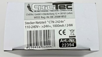 Stecker-Netzteil "CTN-2424n", 110-240V~ >24V=, 1000mA / 24W