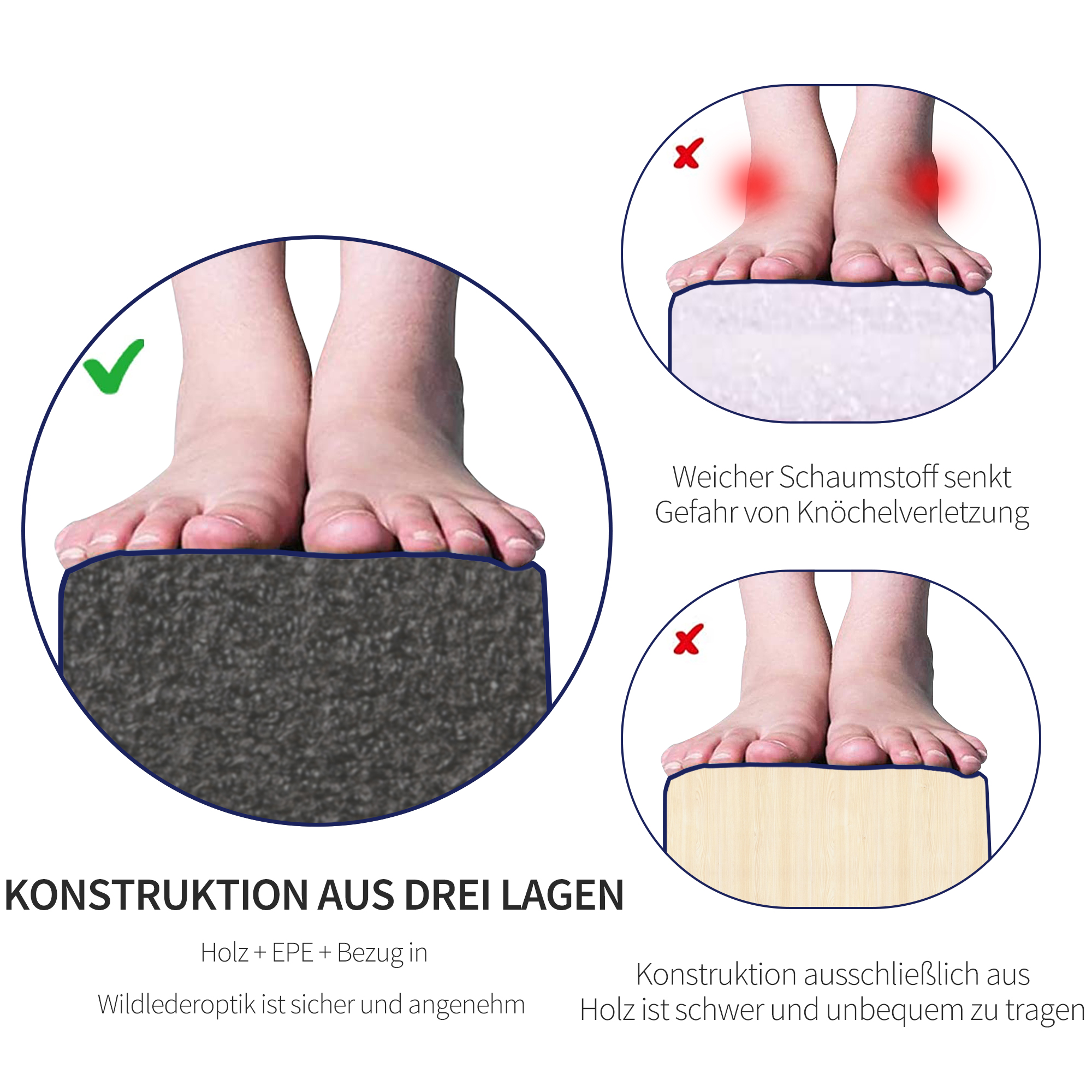 Faltbarer Schwebebalken, rutschfest, Wildlederbezug, robustes Holz, 210 x 10 x 6,5 cm, Blau