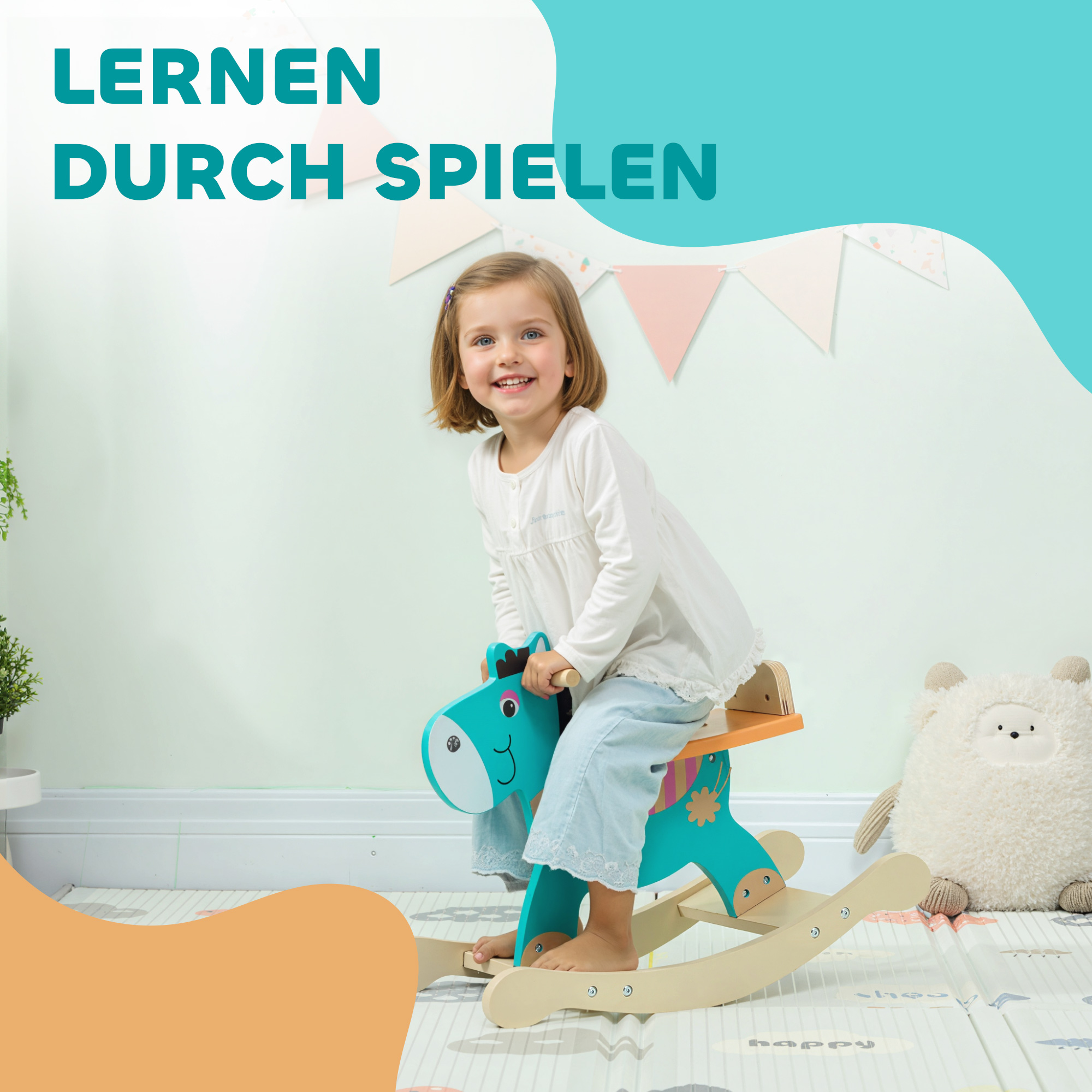 Schaukeltier Esel Baby Schaukelspielzeug mit Haltegriffen Schaukel Schaukelsitz 59 x 27 x 43 cm Blaugrün