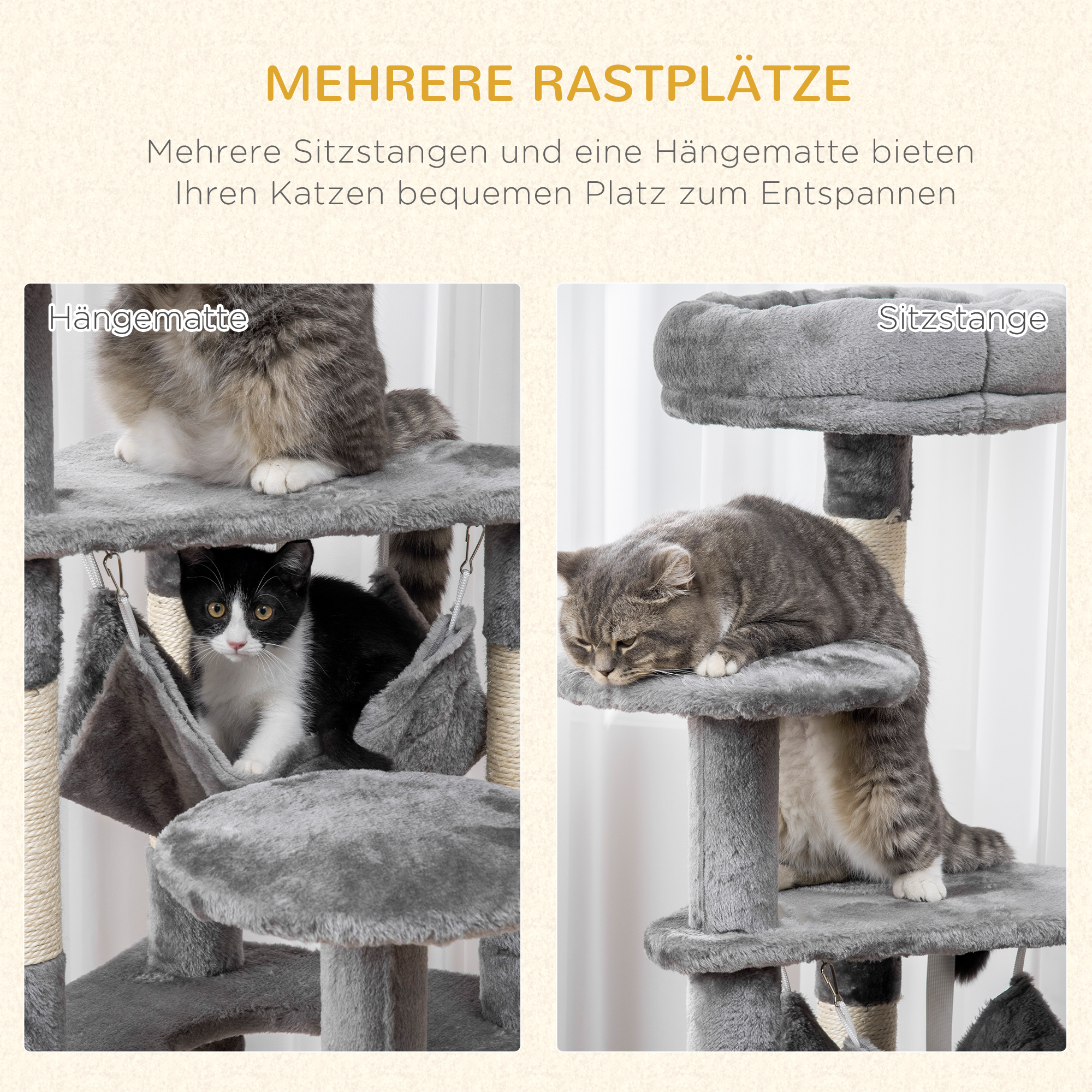 Katzenbaum Katzenkratzbaum Katzenspielturm Katzen Kletterbaum Kratzbaum Hängematte Grau L40 x B40 x H132 cm