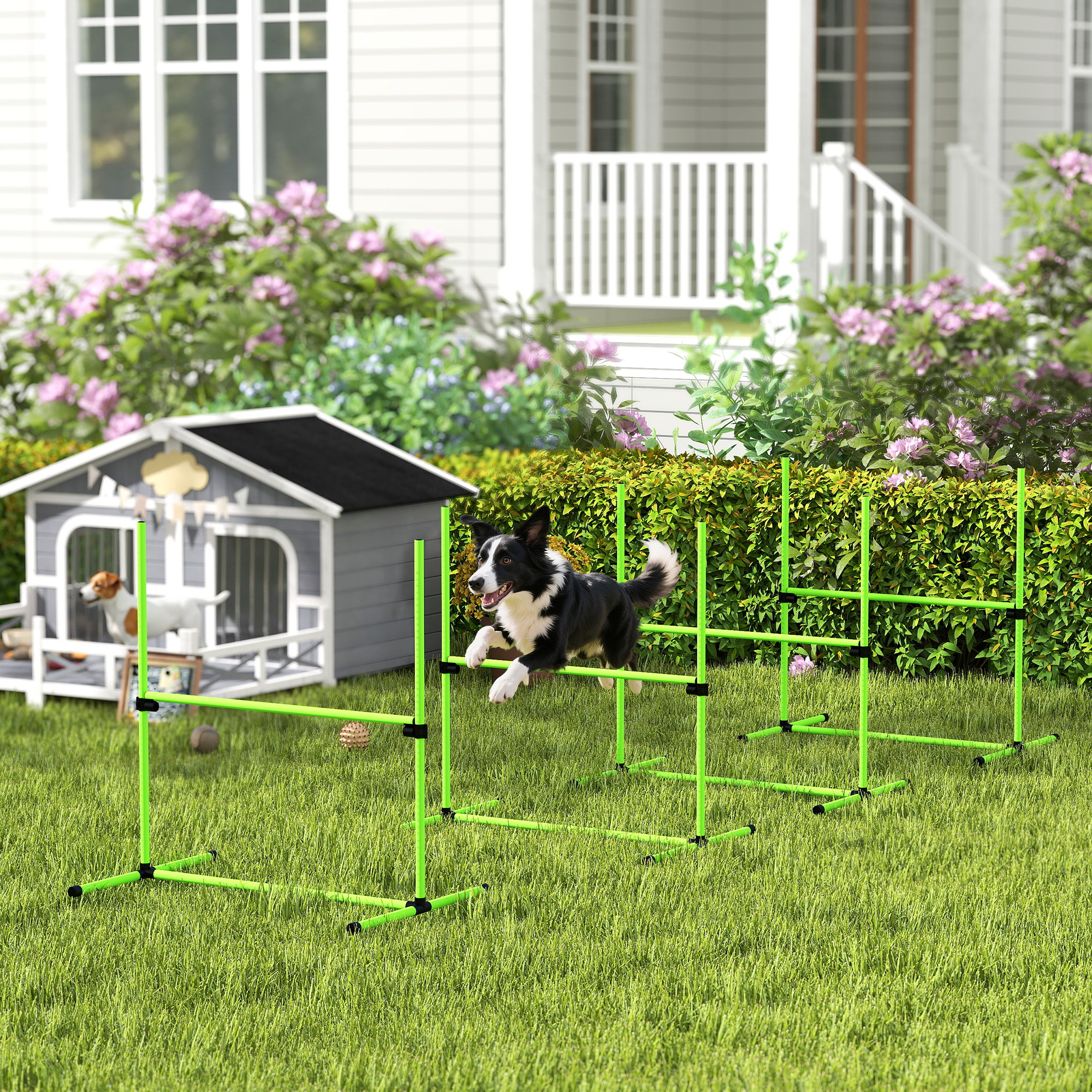 Agility Set Hunde 4-teiliges höhenverstellbar Agility-Ausrüstung mit 4 Hürden Tragetasche 99 x 65 x 94 cm Grün