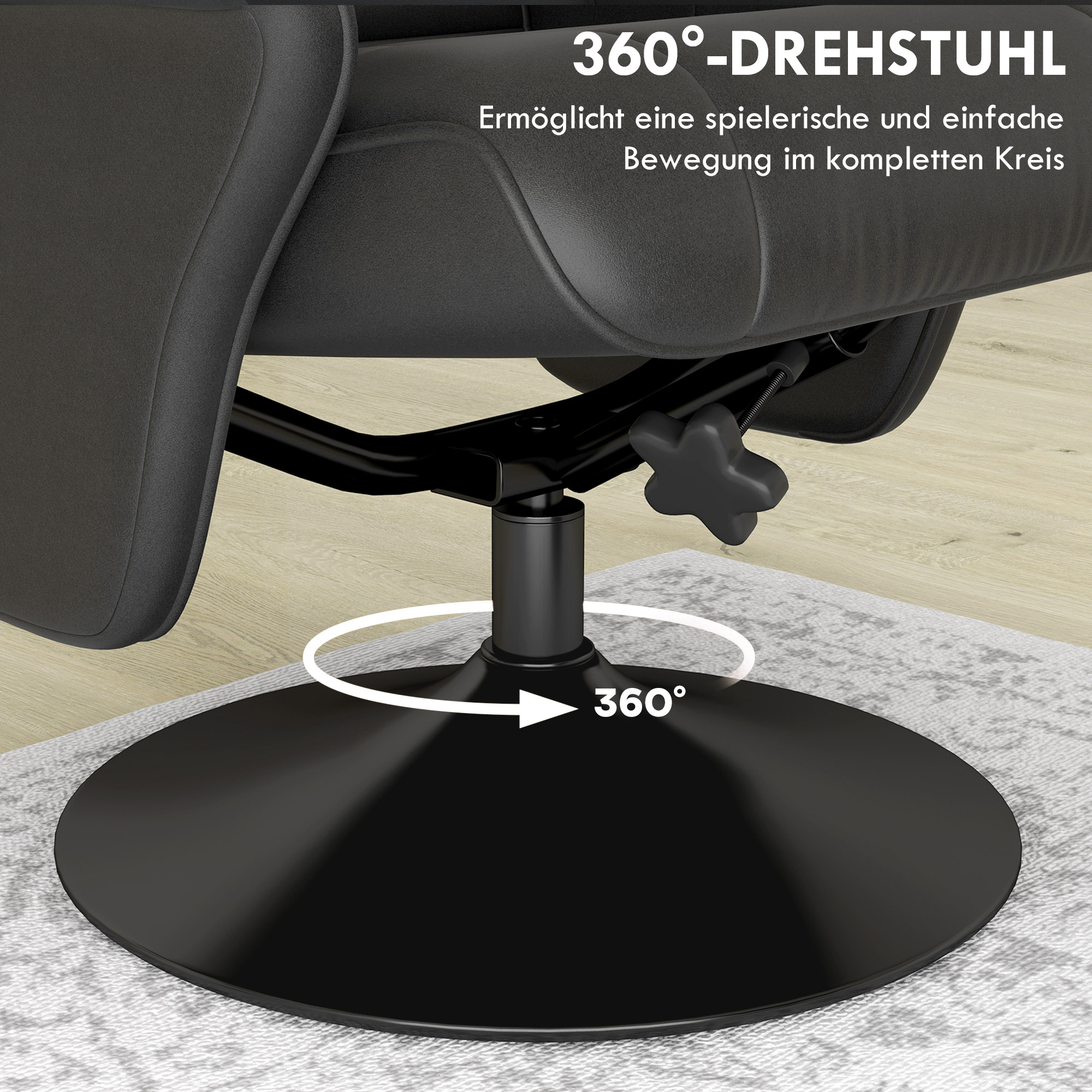 Polstersessel, Akzentsessel mit Hocker, drehbar, ergonomisch, Mikrofasertuchoptik, bis 150 kg, Schwarz