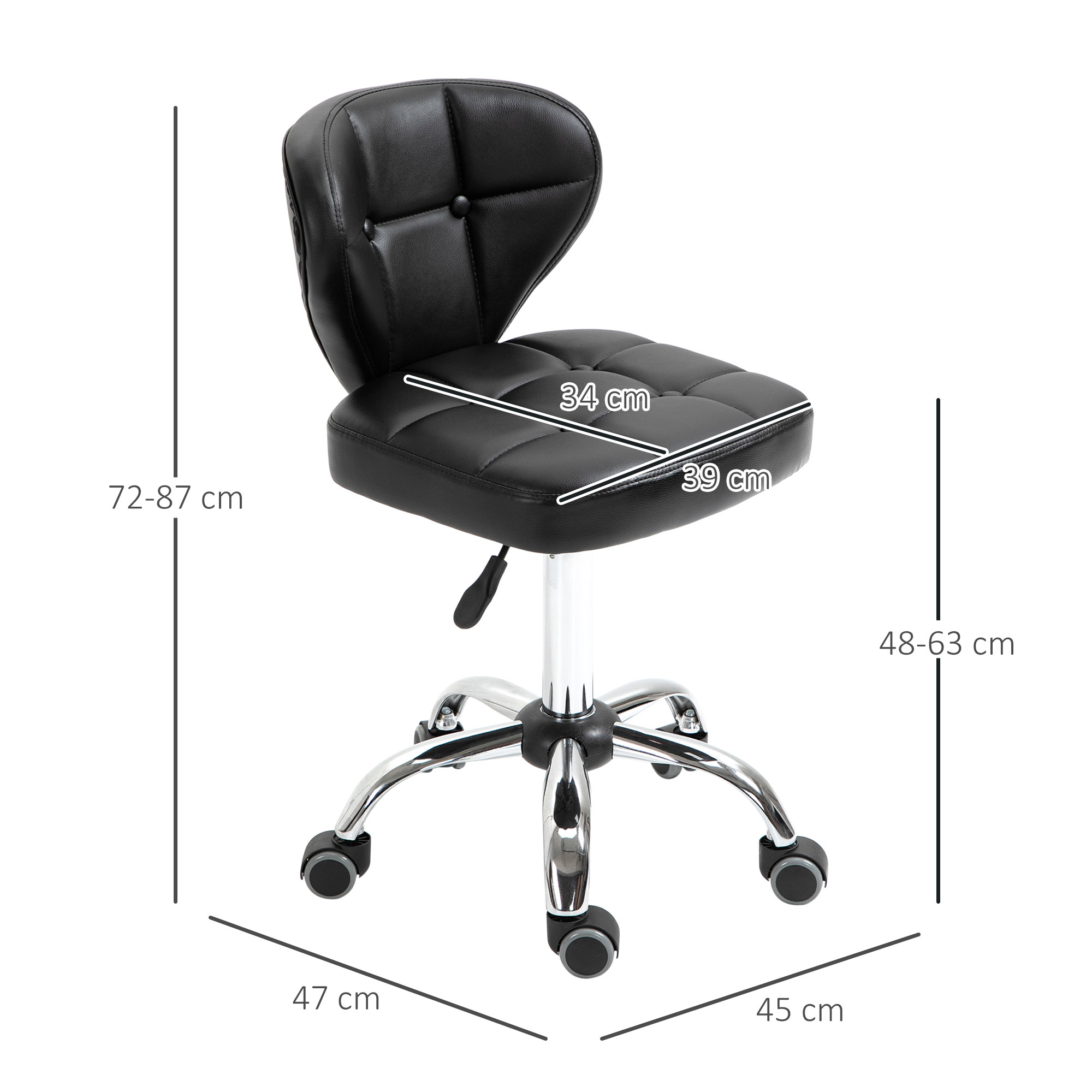 2er-Set Arbeitshocker mit Rückenlehne Rollhocker aus Kunstleder Drehhocker mit Lehne Kosmetikhocker Rollhocker Bürohocker 72-87 cm höhenverstellbar Büro Dunkelgrau 45 x 47 x 72-87 cm