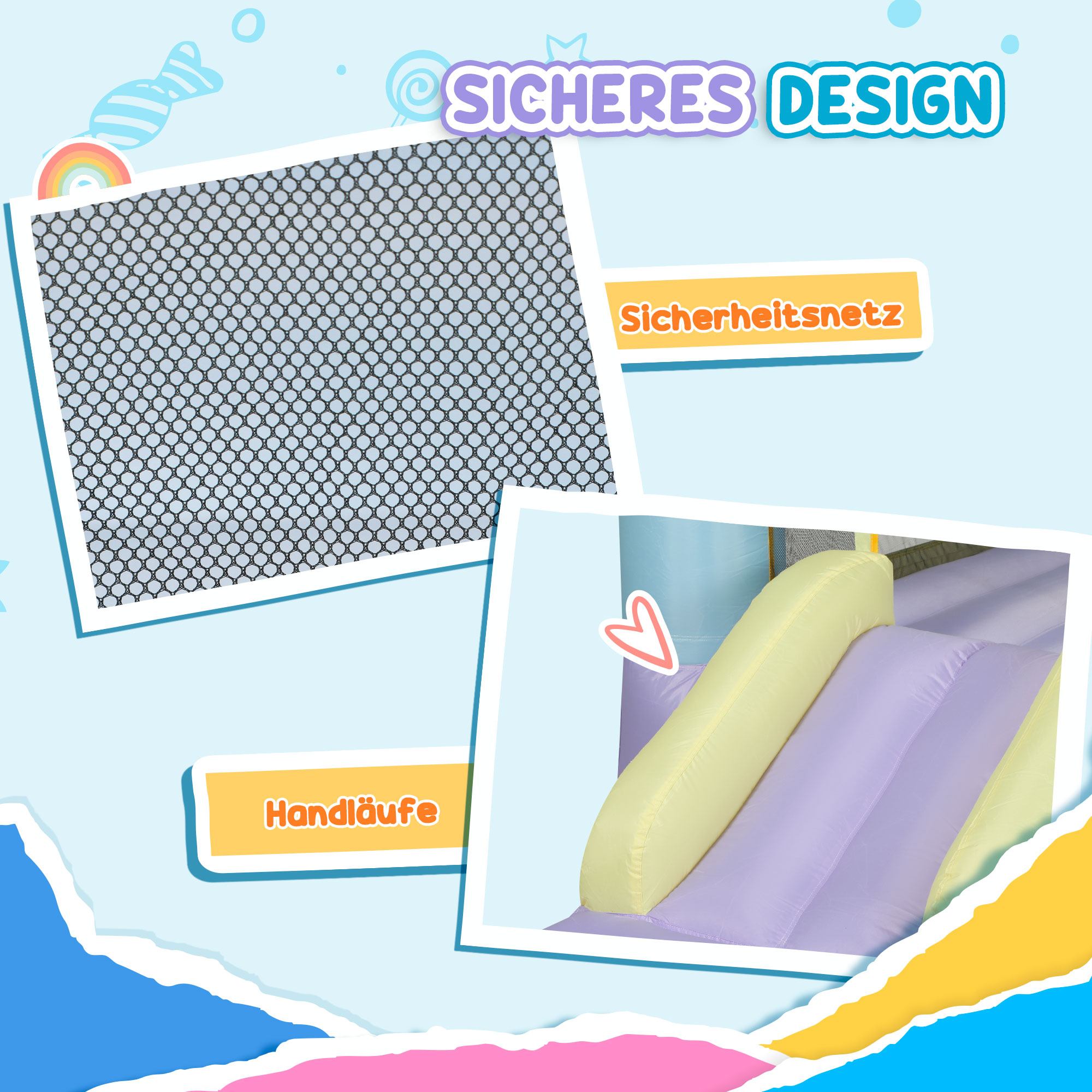 Hüpfburg mit Rutschen, Netzumzäunung, Oxford-Gewebe, Bodenanker, Tragetasche