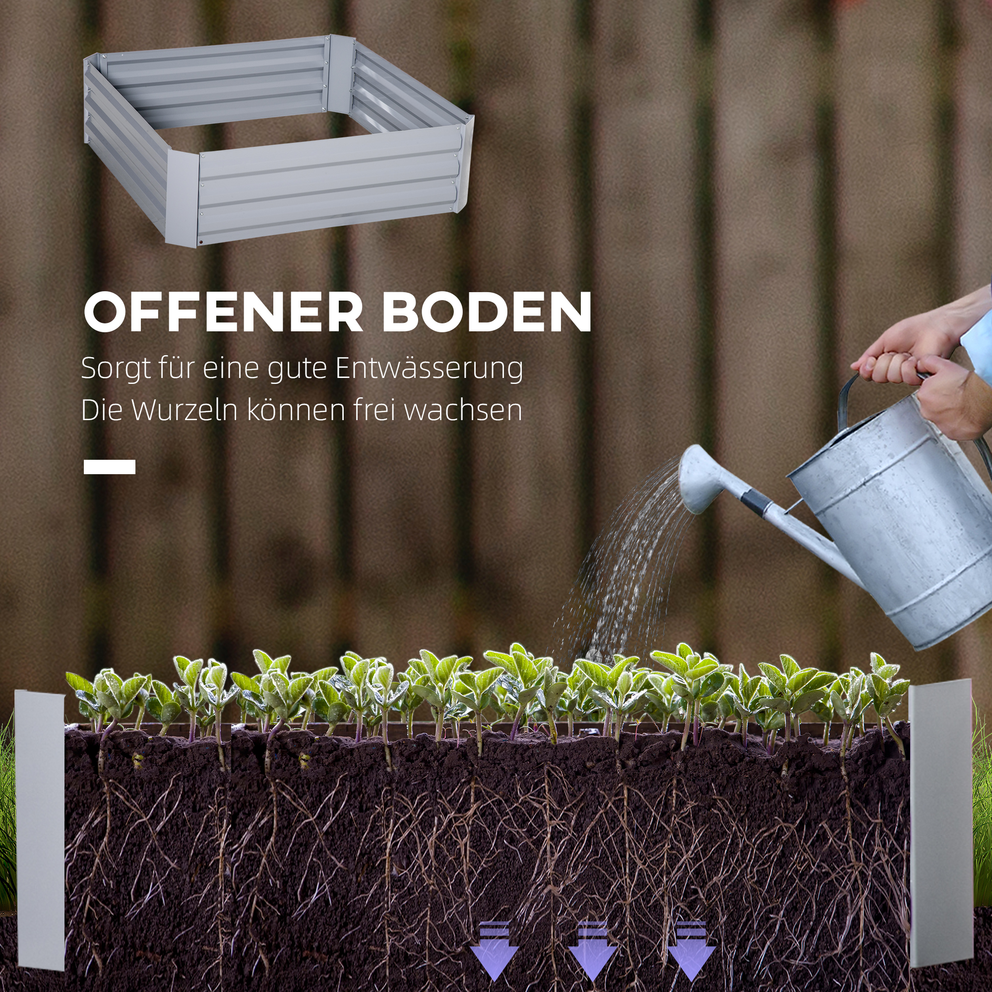 Pflanzkasten, 2er-Set, Blumenkasten, offener Boden, Stahlrahmen, grau, (2 x) 100 x 100 x 30 cm