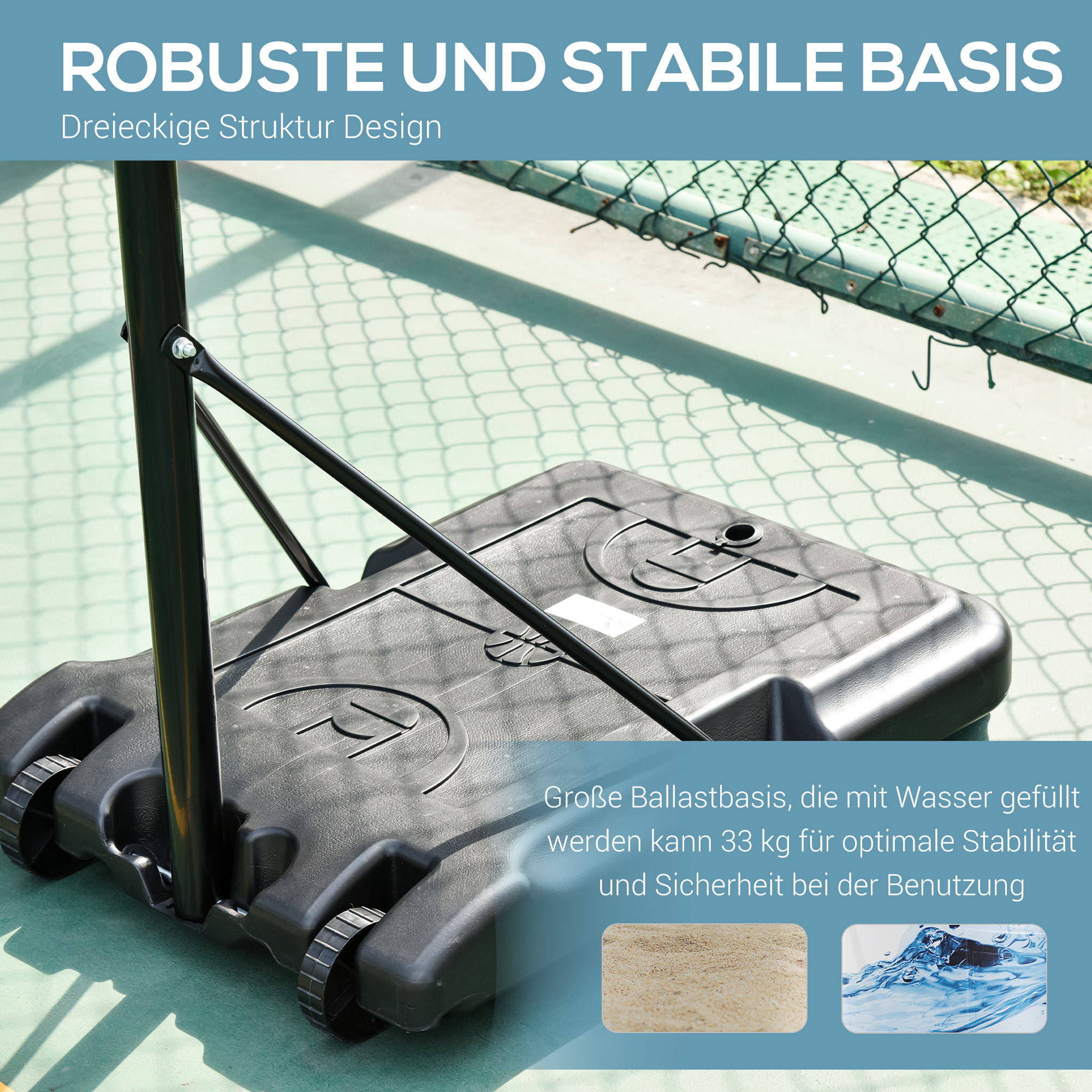 Basketballkorb, Basketballständer, höhenverstellbar, mit Wasser befüllbar, Schwarz
