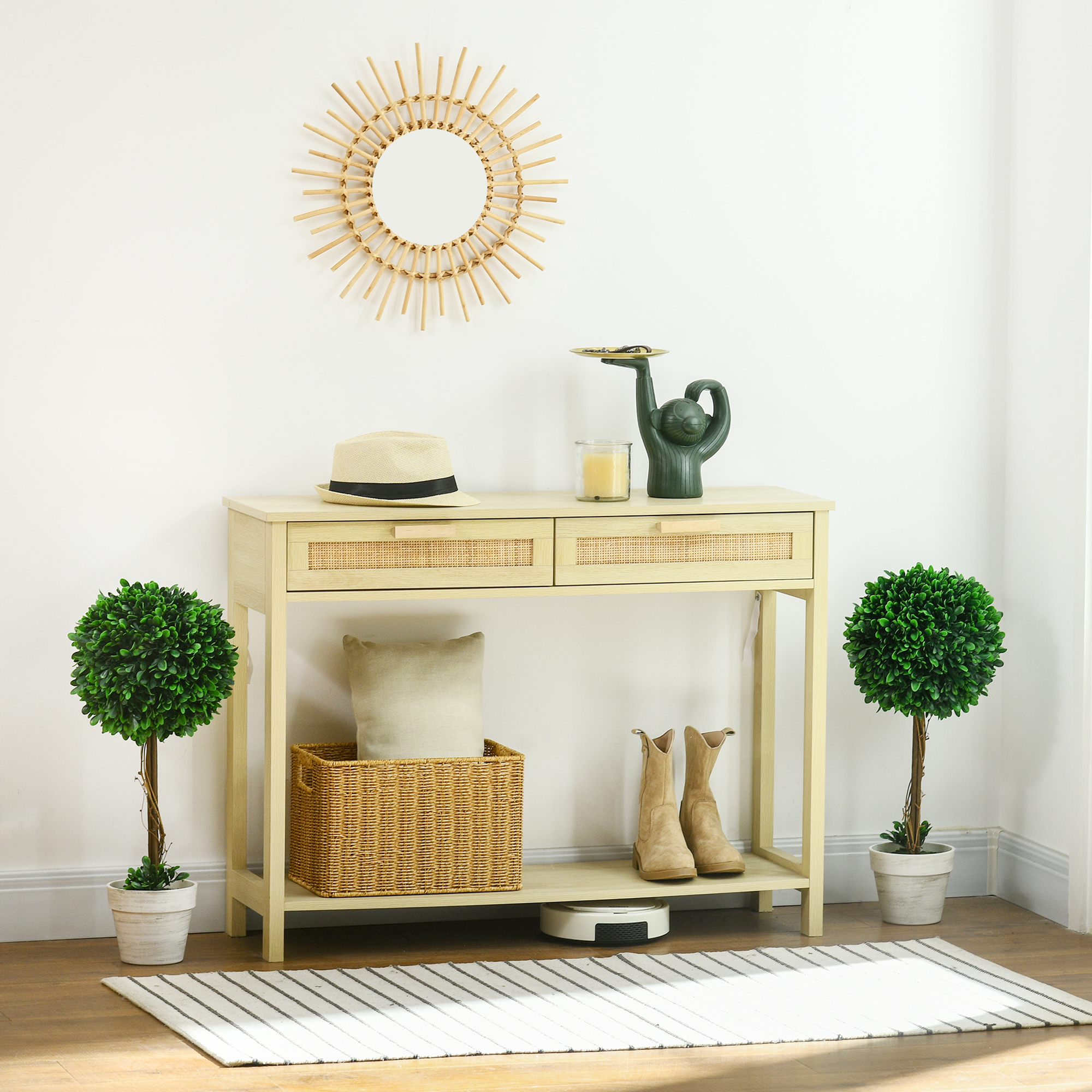 2er-Set künstliche Buchsbäume Kunstpflanze künstliche Pflanzen, inkl, Kunstmoos, 1 Übertopf, 28 cm x 28 cm x 60 cm, Grün