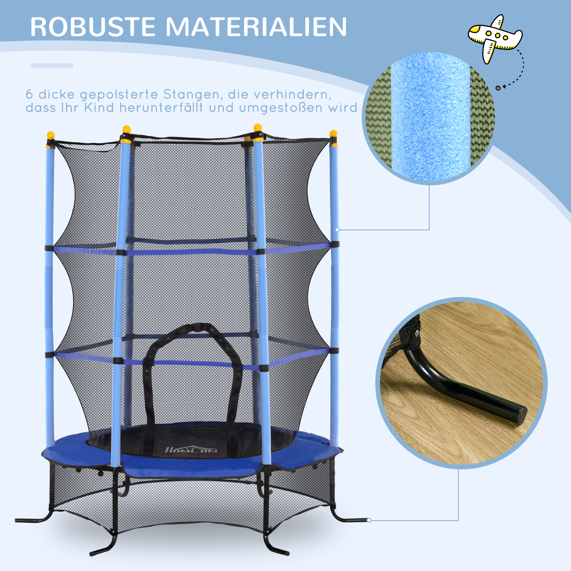 Trampolin für Kinder, Ø163 cm, mit Sicherheitsnetz, In- und Outdoor, Belastung bis 50 kg, Stahl, Kunststoff, Blau