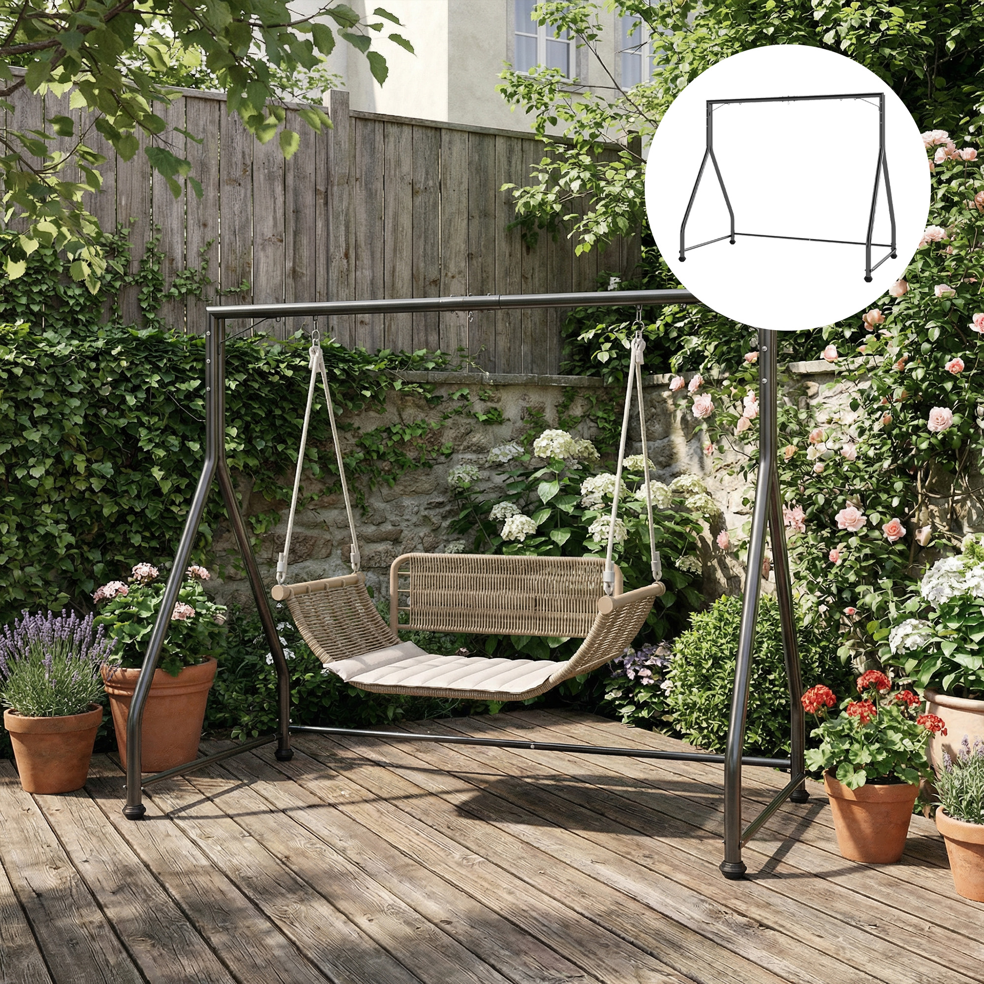 Schaukelständer Vielseitiger Schwerlast-Schaukelrahmen für Zwei-/Dreisitzer oder Hängekorb Schwarz