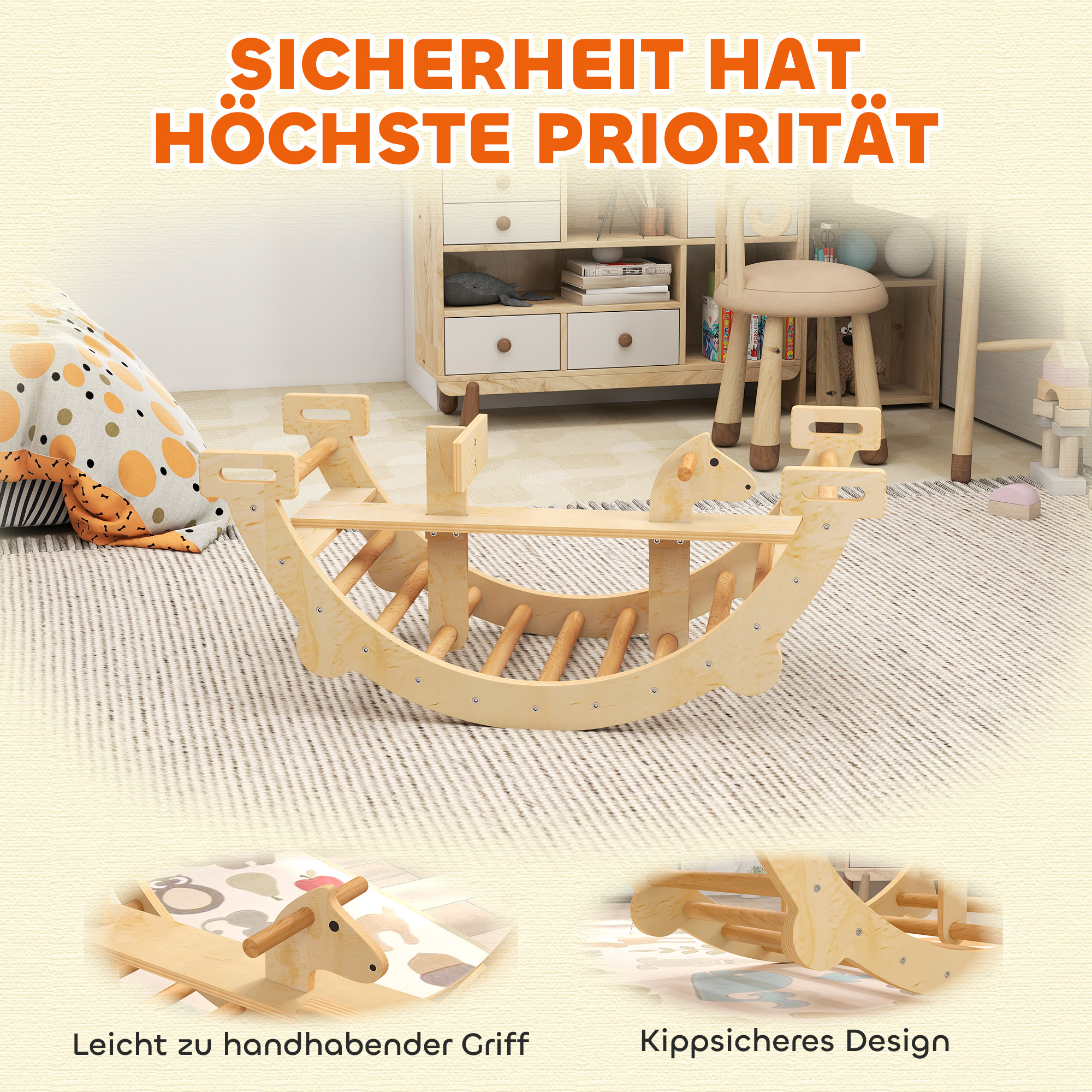 Montessori Klettergerüst Indoor, 2 in 1 Kletterbogen aus Holz, für Kinder 2-4 Jahre, 110x52x45 cm, Naturholz