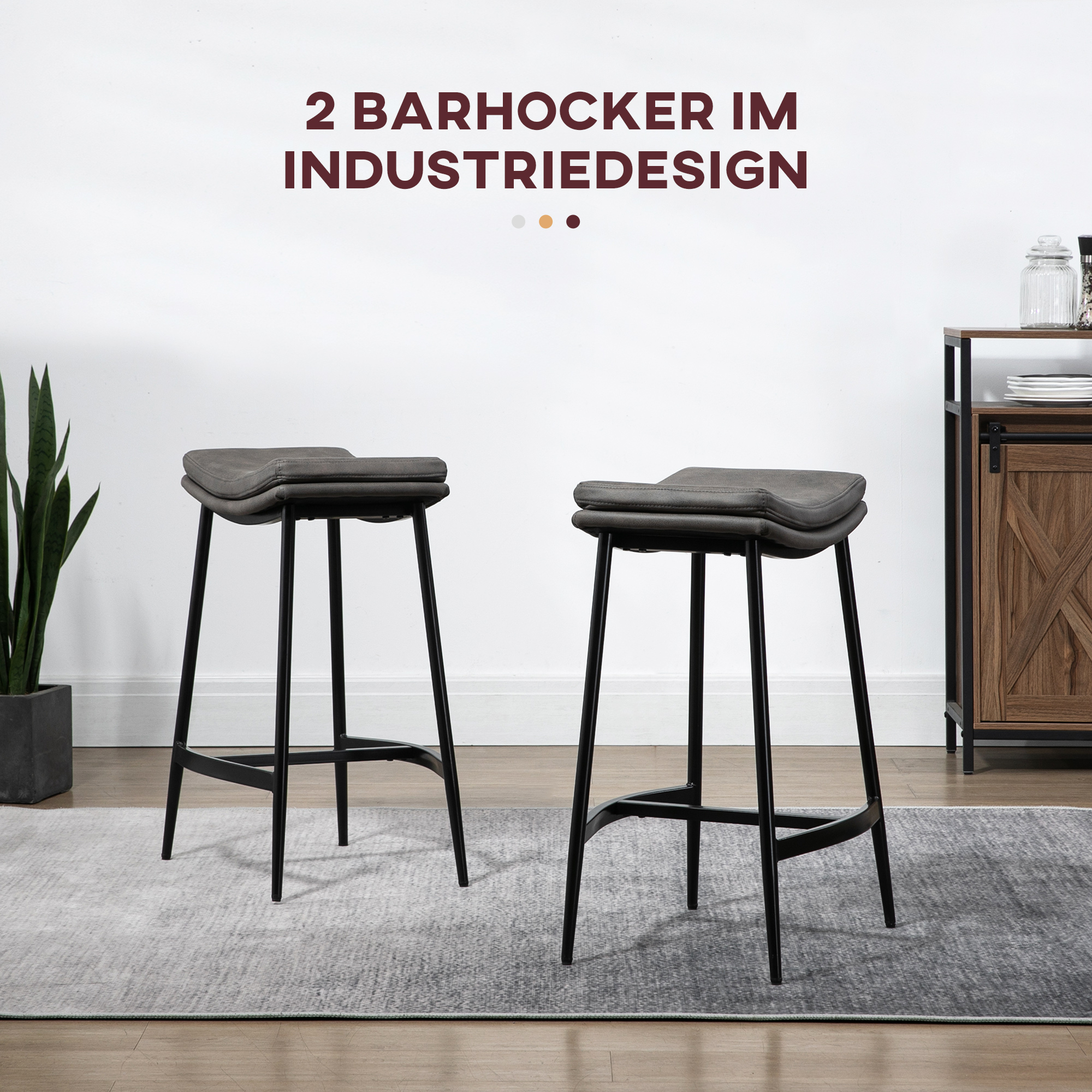 2er-Set Barhocker, Polstersitze, Stahlgestell, 120 kg Belastbarkeit, Grau
