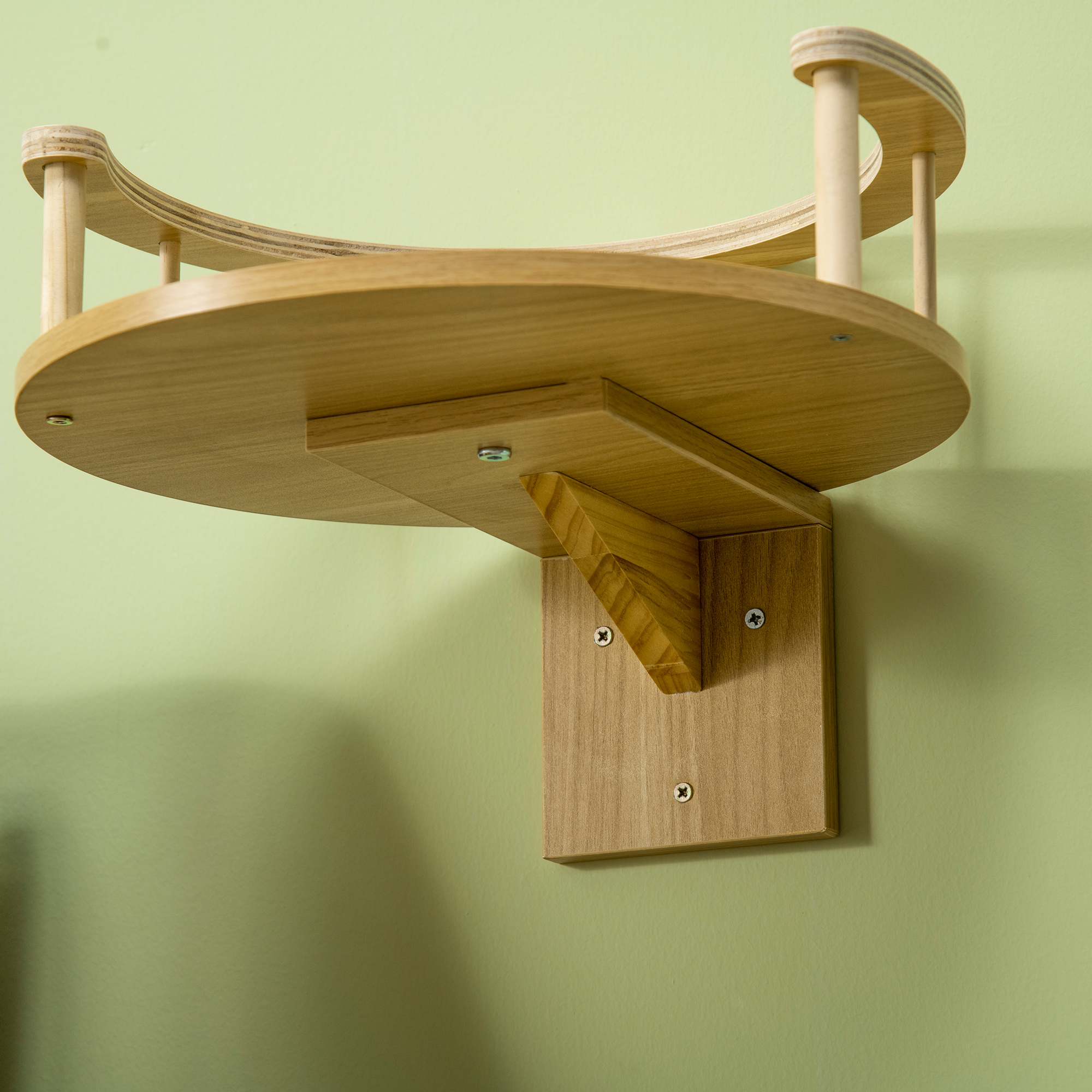 Wandliege, Katzenbett, mit Schutzrand, Liegekissen, für Wandmontage, Eiche+cremeweiß, 34 x 34 x 10,5 cm