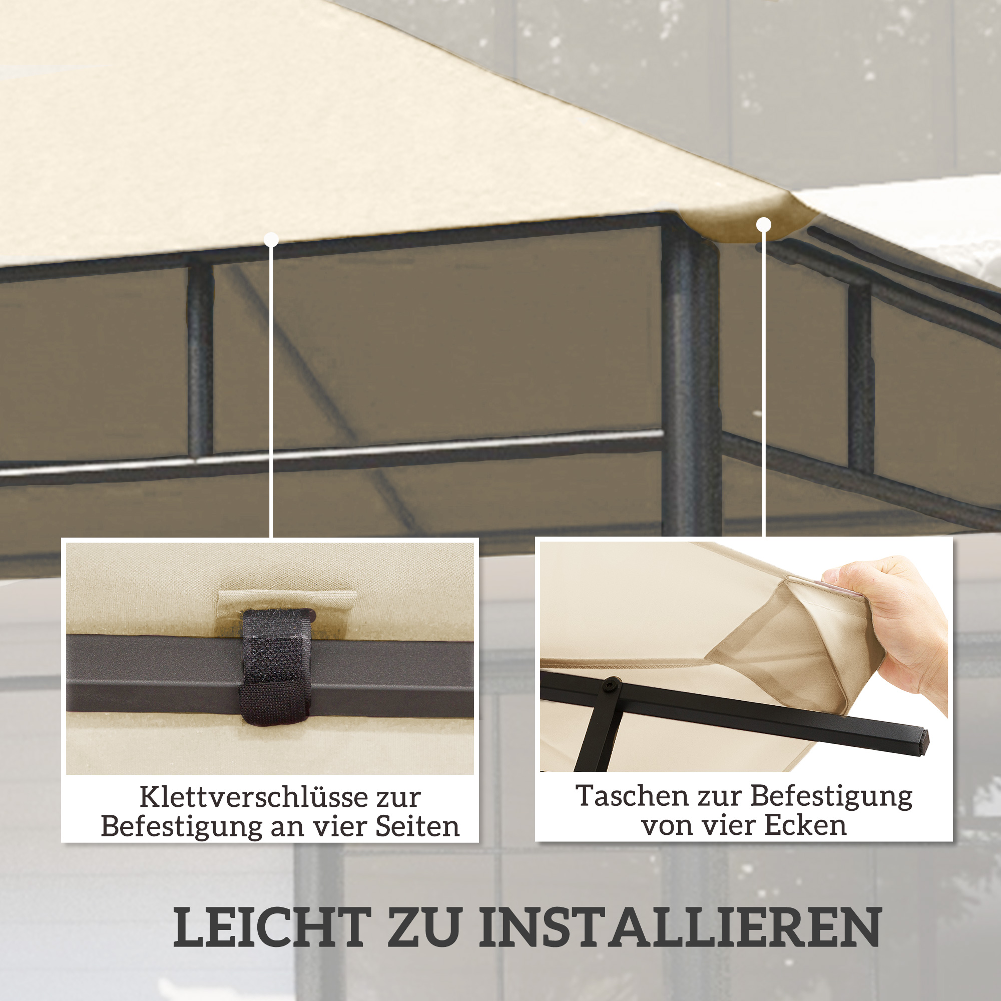 Ersatzdach für Pavillon 3x3m wasserabweisend Pavillondach mit 8 Wasserabflusslöcher Cremeweiß