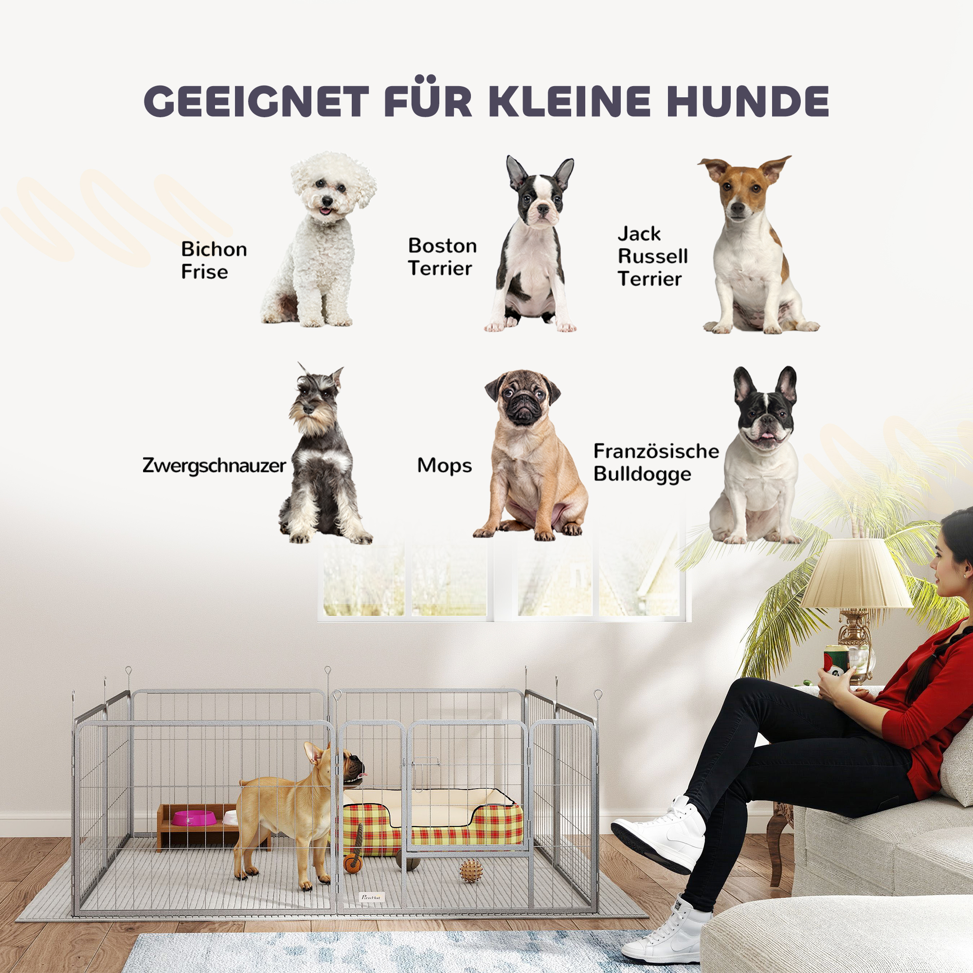 Haustiergehege, Hundezaun, Haustierspielplatz, flexibel anpassbar, rostfreier Stahl