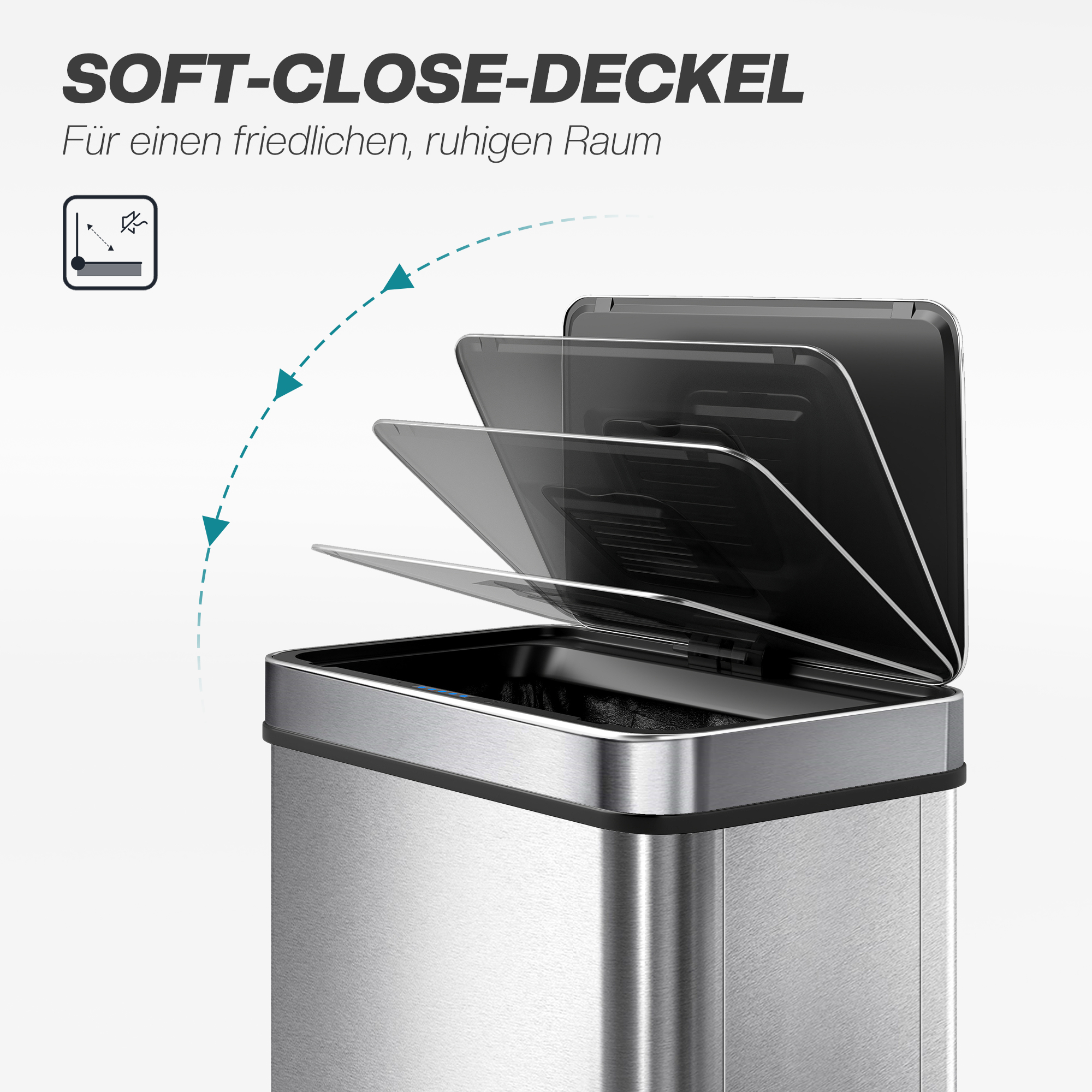 60 L Sensor-Mülleimer, automatischer Deckel, Edelstahl, vielseitig einsetzbar, Silberfarben