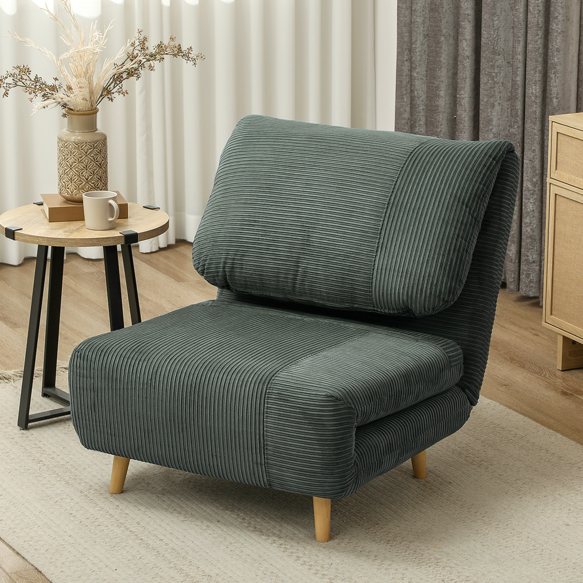 2-in-1 Schlafsessel Gästebett, verstellbare  Kopfstütze Cord-Optik 82 cm x 8 cm x 83 cm Grün