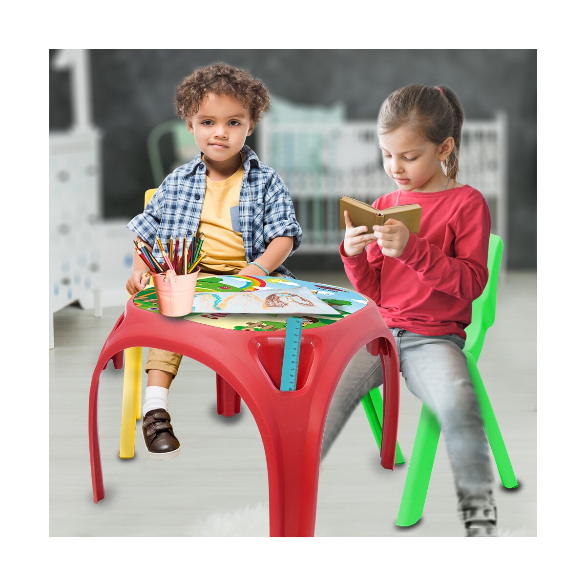 Kindertisch Zahlenspaß XL rot