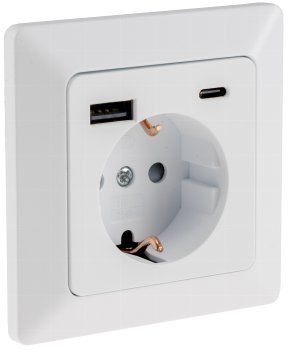 MILOS Schutzkontakt-Steckdose, matt weiß / 230V~/ 16A, Unterputz, USB-A/C PD 3.0