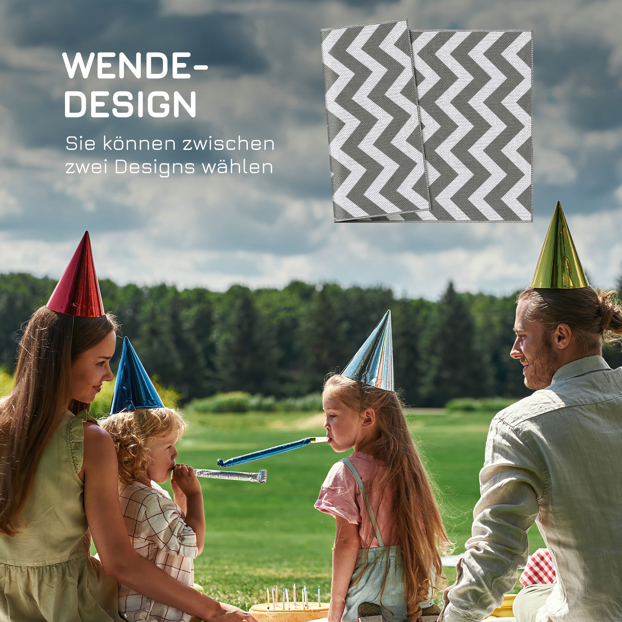 Outdoor-Teppich, wasserdicht, doppelseitiges Design, hochwertige Kunststofffaser, hellgrau+weiß, 121 x 182 cm