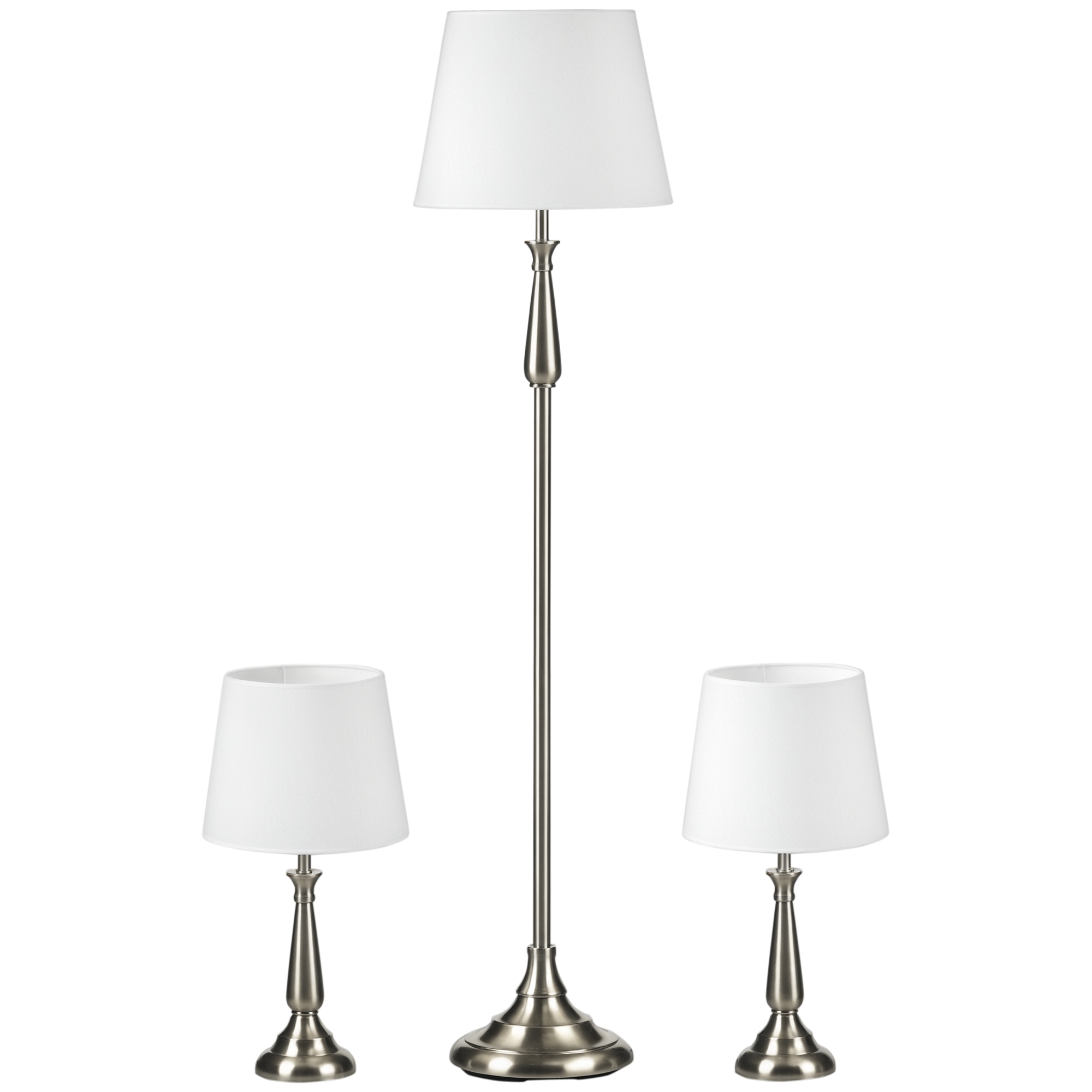 3-teiliges Lampenset im Vintage-Design, 2 Tischleuchten, 1 Stehleuchte, 35,5 cm x 35,5 cm x 146 cm, Silber + Weiß