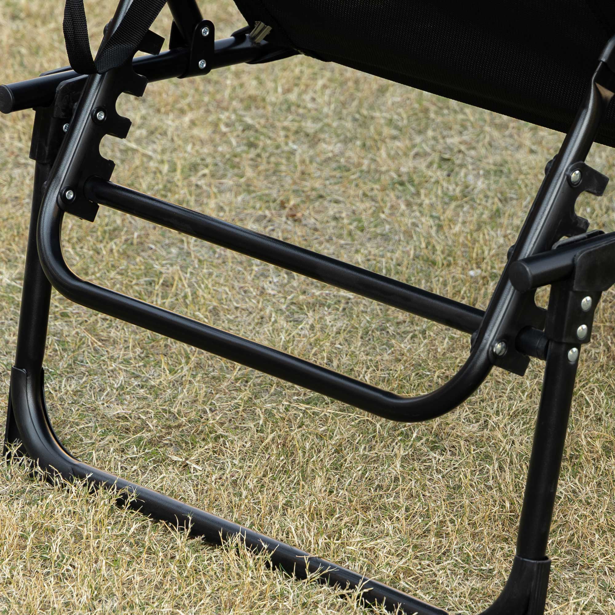 Liegestuhl, Zusammenklappbare Liege mit Nackenkissen, Stahlrahmen, Netzstoffbezug, 120 kg Belastbarkeit, Schwarz