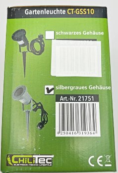 Gartenleuchte "CT-GS10", silbergrau, 230V, 1,5m Kabel+Erdspieß, GU10 Fassung